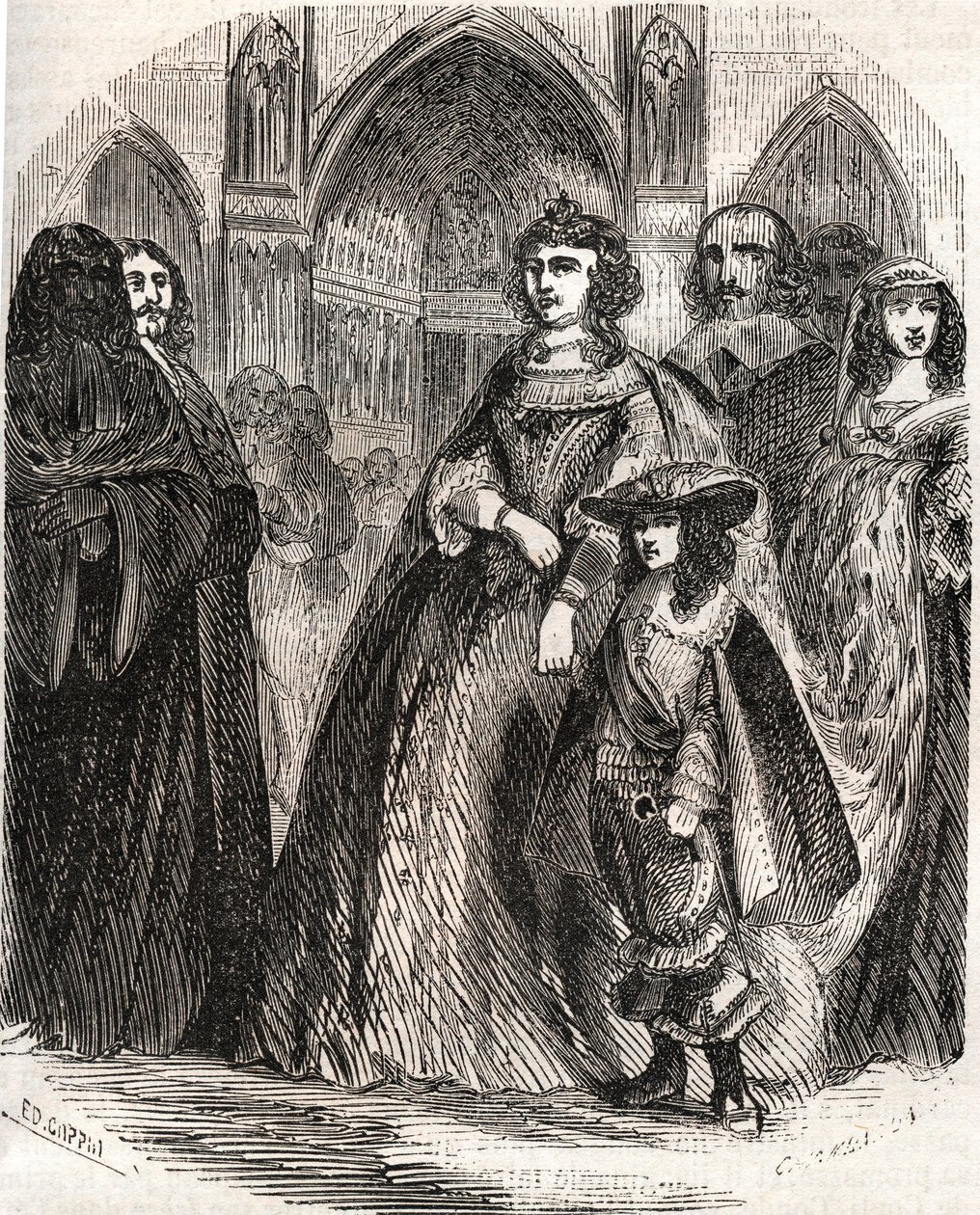 Marie de Medici (1573-1642), Königin von Frankreich und Regentin des Königreichs mit ihrem Sohn Ludwig XIII. auf dem Weg nach Notre-Dame de Paris - in „Histoire de France“ von L.-P. Anquetil von French School