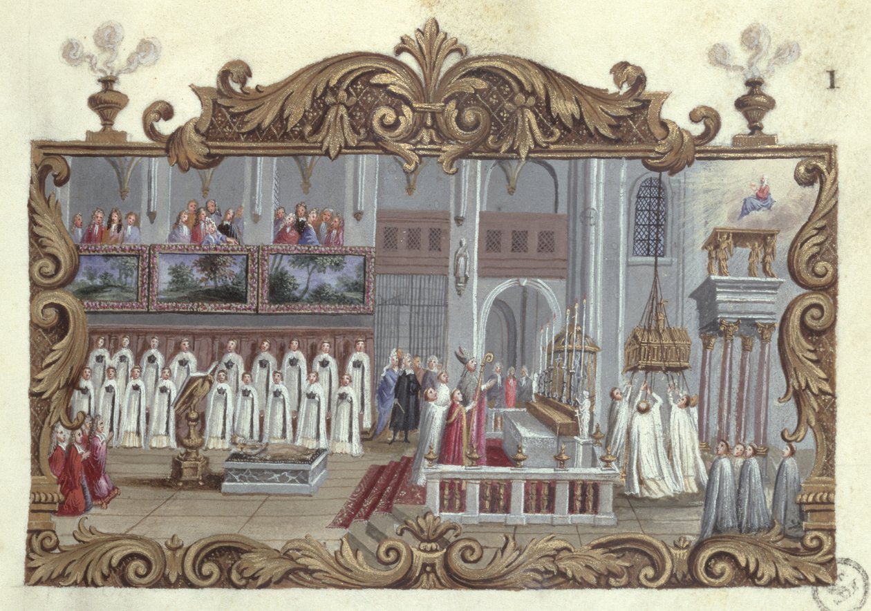 Messe zu Ehren von St. Genevieve, aus einem Manuskript, 1709 von French School