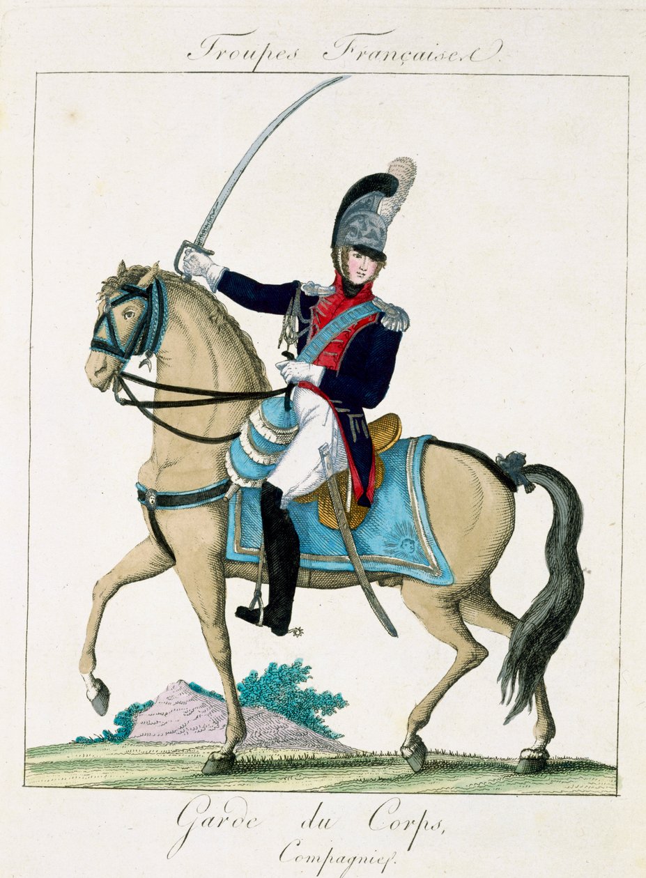 Mitglied der Garde du Corps, aus Troupes Francaises, veröffentlicht bei Basset, Paris, um 1790 von French School