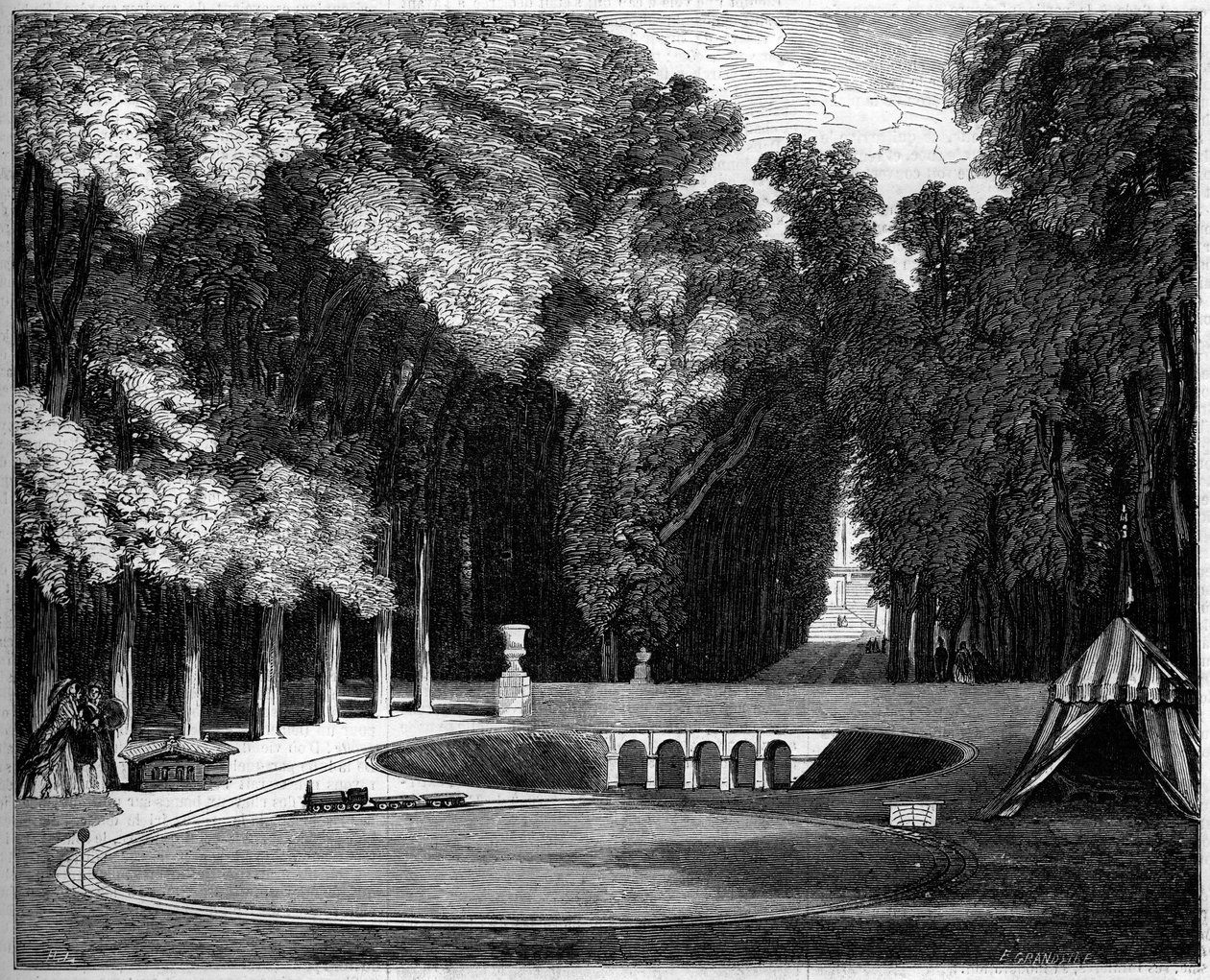 Modell der Eisenbahn, gebaut für den Prinzen Imperial (Sohn von Napoleon III) im Park von Saint Cloud. von French School