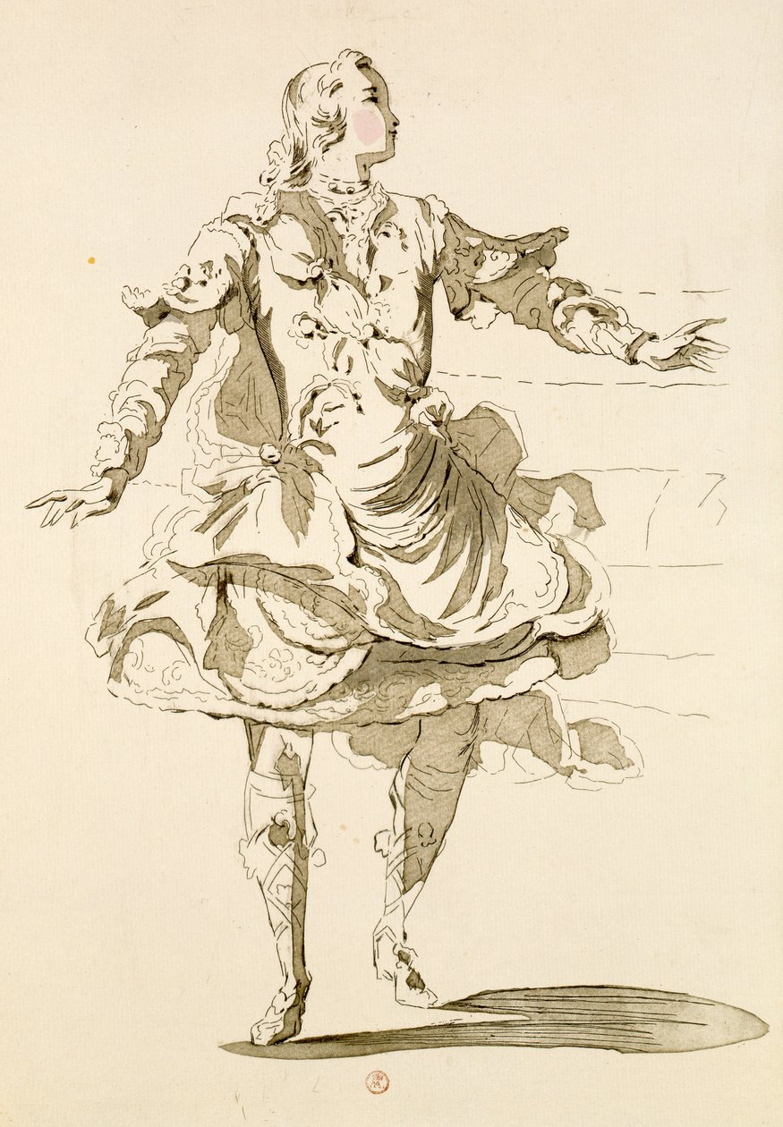 Monsieur Jeliotte als Pigmalion, in Pigmalion, einem Libretto von Lamotte, komponiert von Jean-Philippe Rameau, 1748 (Farbstich) von French School