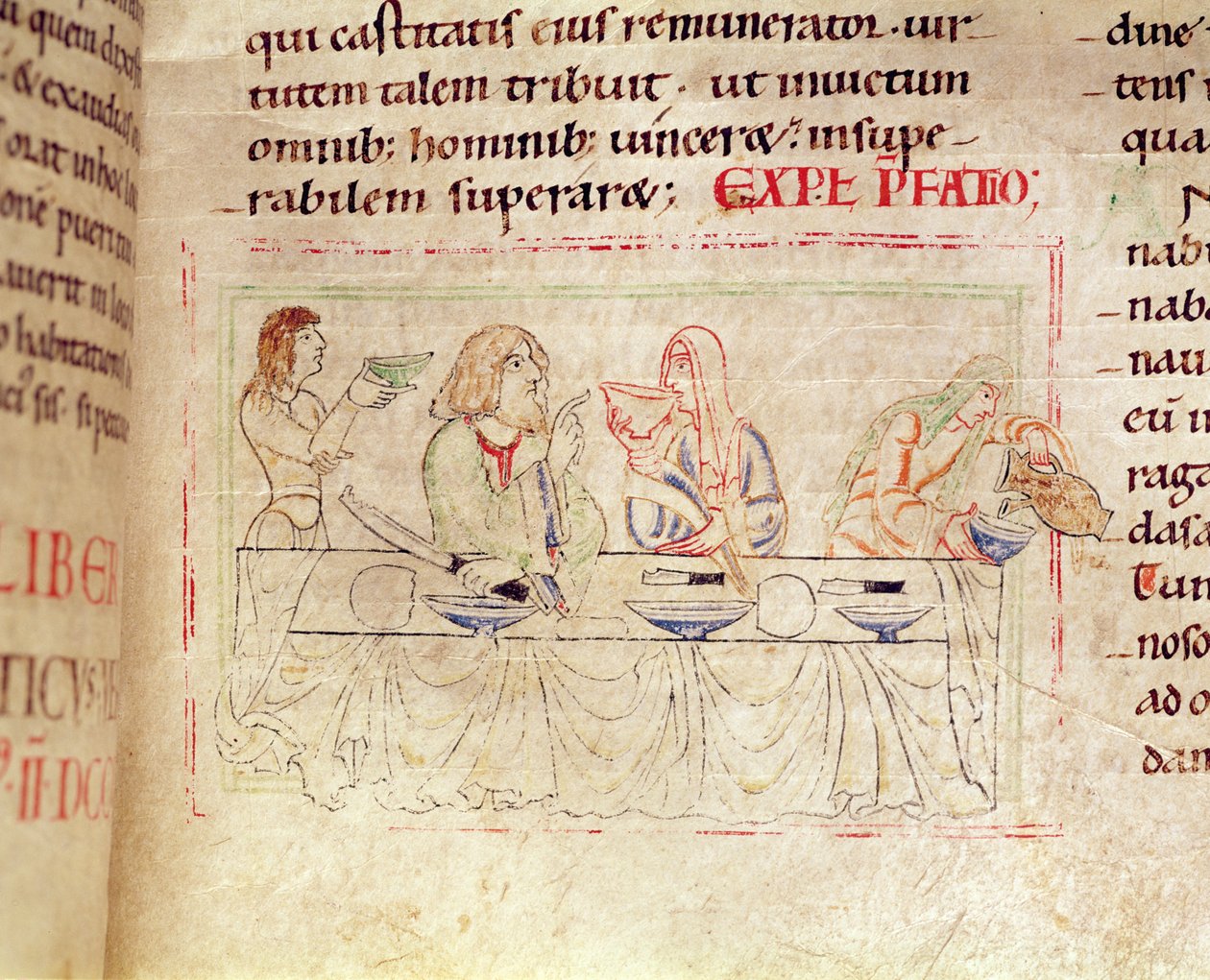 Ms.1215 t.3 fol.158v, Mahl mit Judith und Holofernes, aus der Bibel von Etienne Harding, 1109 von French School