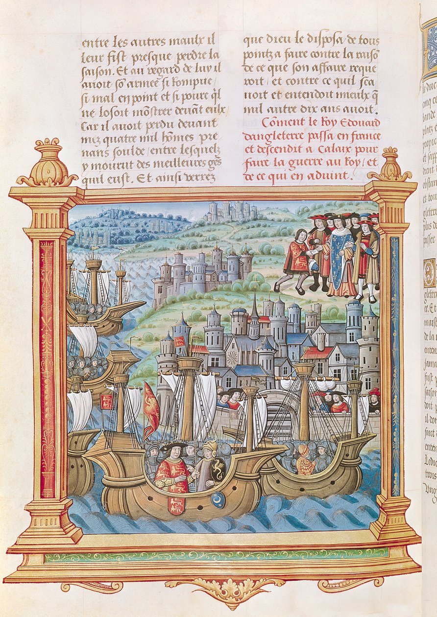 Ms.18 f.109v Edward IV. von England landet in Calais, aus den Memoires de Philippe de Commines von French School