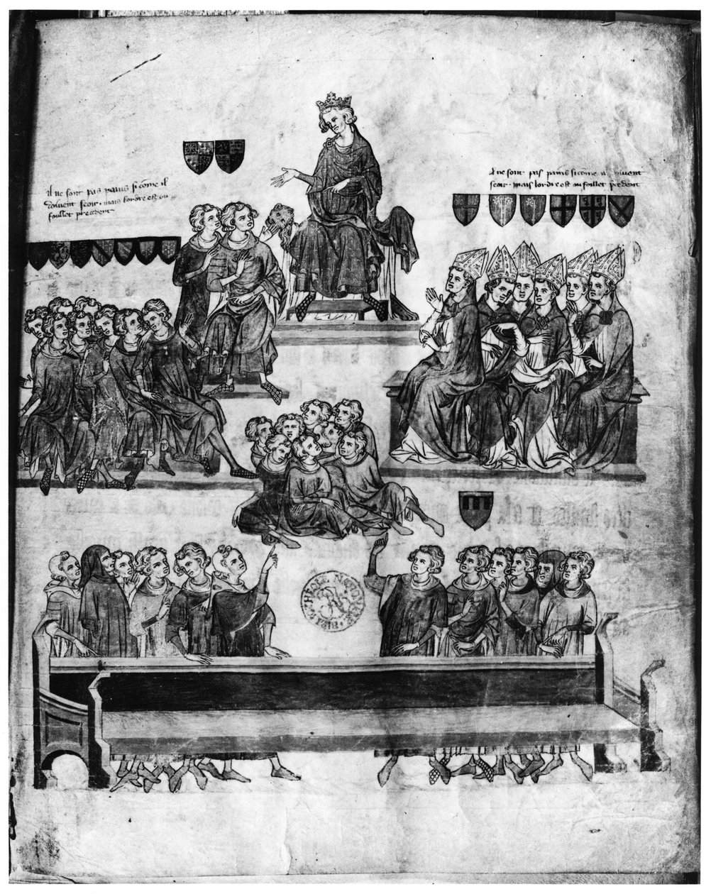 Ms.Fr. 18437 fol. 2 Der Hof der Peers unter dem Vorsitz von Philippe VI aus Proces de Robert III dArtois, Graf von Beaumont von French School