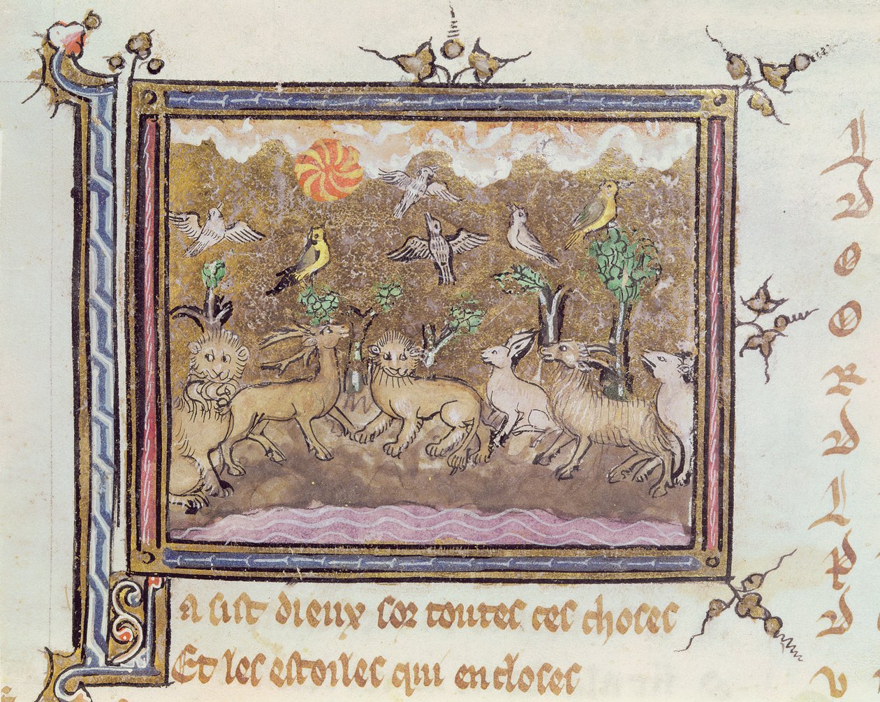 Ms 1044 fol.18 Die Erschaffung der Tiere, aus Ovide Moralise geschrieben von Chretien Legouais von French School