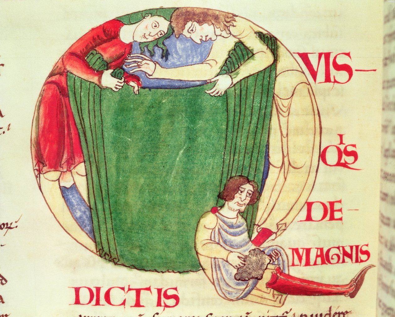Ms 173 fol.92v Historisierte Initiale Q, die Tuchhändler darstellt, aus Moralia in Job von Papst Gregor dem Großen, Burgundische Schule von French School
