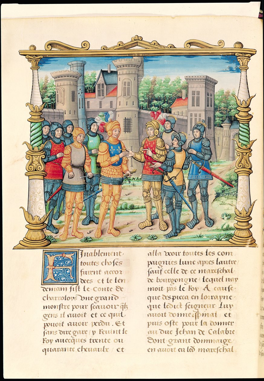 Der Vertrag von Conflans zwischen Ludwig XI. und Karl dem Kühnen, Herzog von Burgund, Oktober 1465, aus den Memoiren von Philippe de Commynes von French School