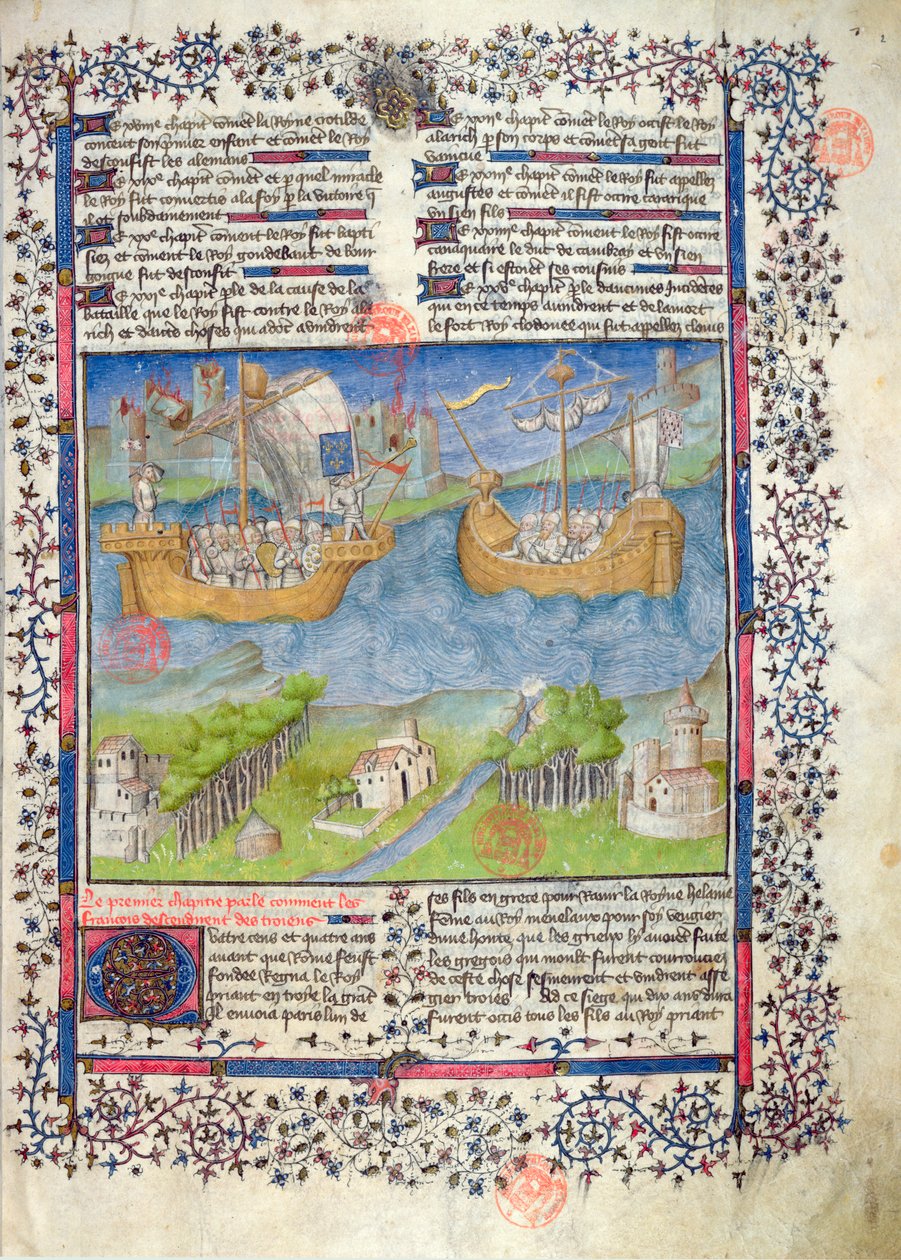 Ms 2028 fol. 2 Die trojanischen Ursprünge der französischen Nation, aus den Grandes Chroniques de France von French School