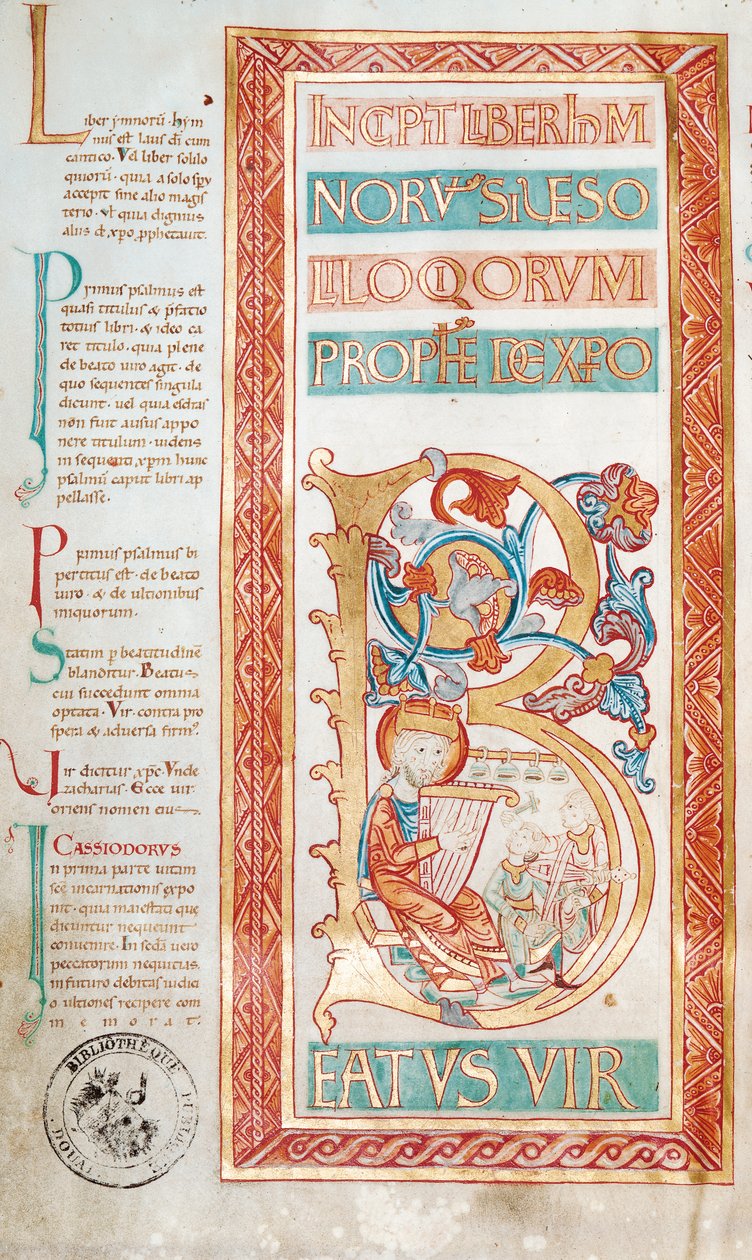 Ms 232 f.3v Historisierte Initiale B, die König David zeigt, aus einem Psalmenbuch von French School