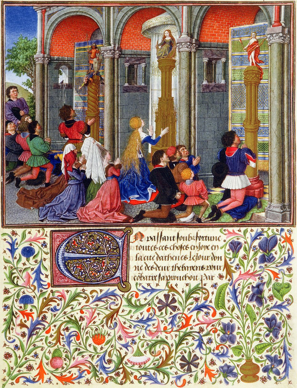 Ms 2617 Arcitas betet zu Mars, Palemon betet zu Venus, Emily betet zu Diana, aus La Teseida, von Giovanni Boccaccio (1313-75) 1340-41 von French School