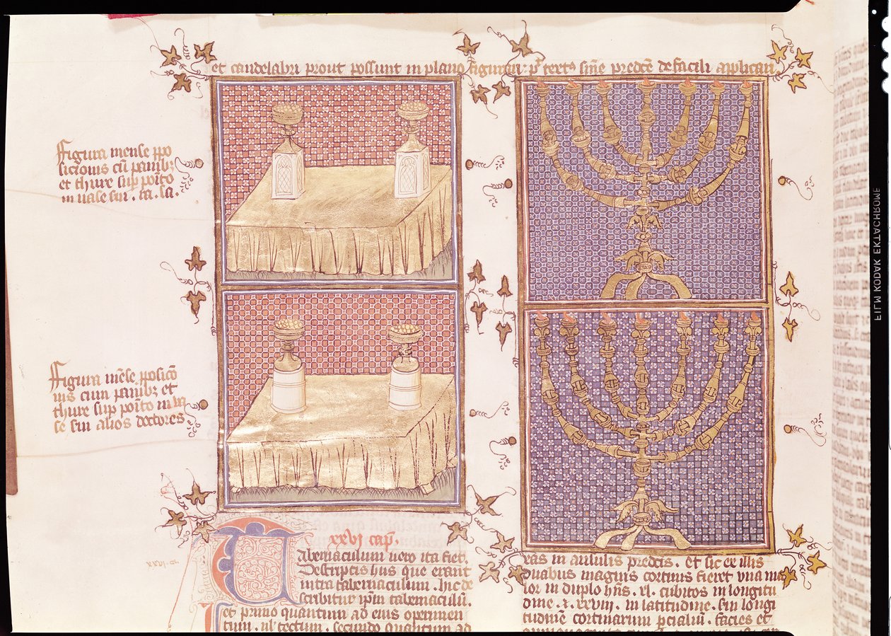 Tabelle der Opfergaben und die Menora, aus Postilles sur la Bible von Nicolas de Lyre von French School