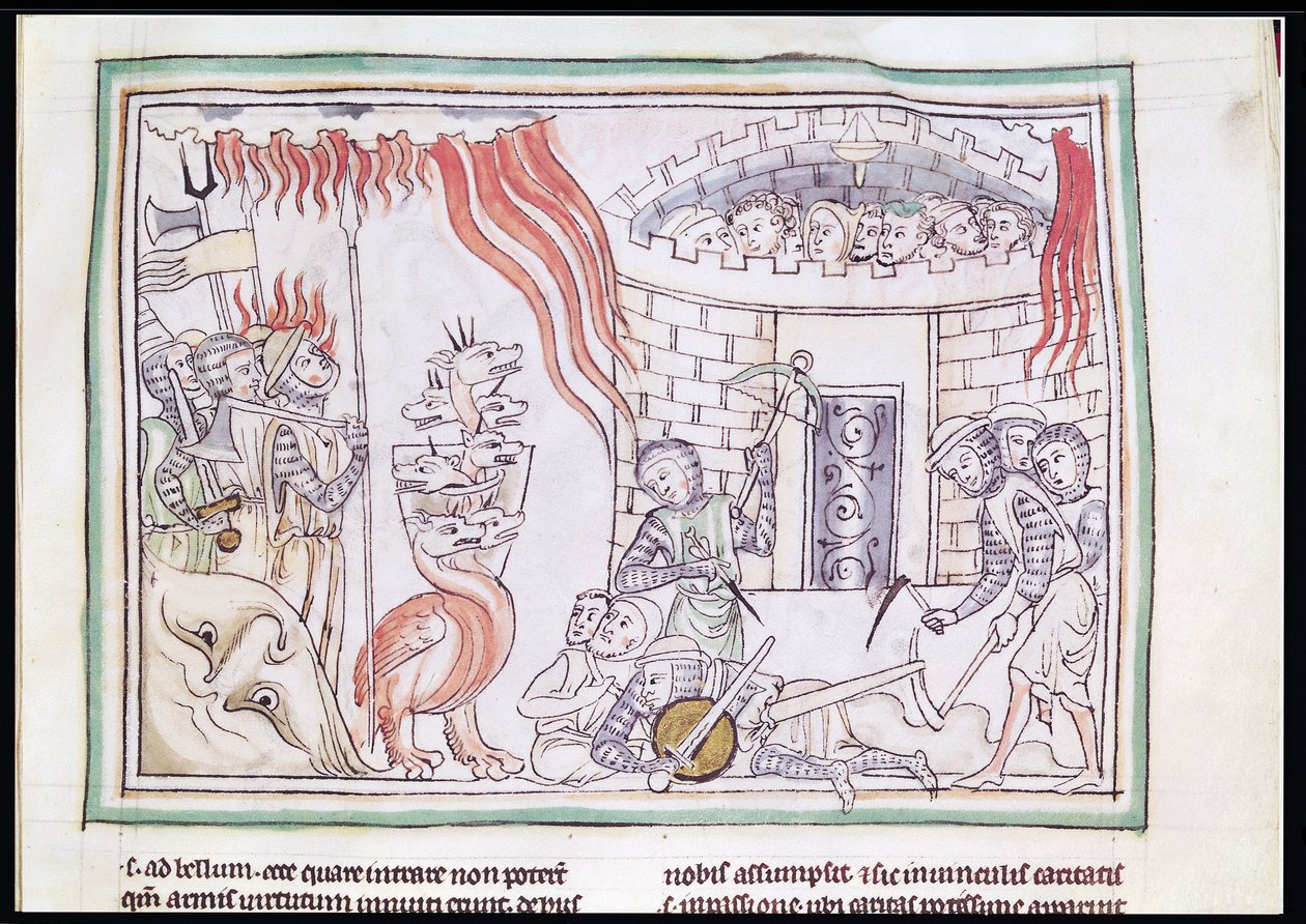 Ms 422 Fol.95r Das himmlische Feuer zerstört die Armee Satans, Szene aus der Apokalypse von French School