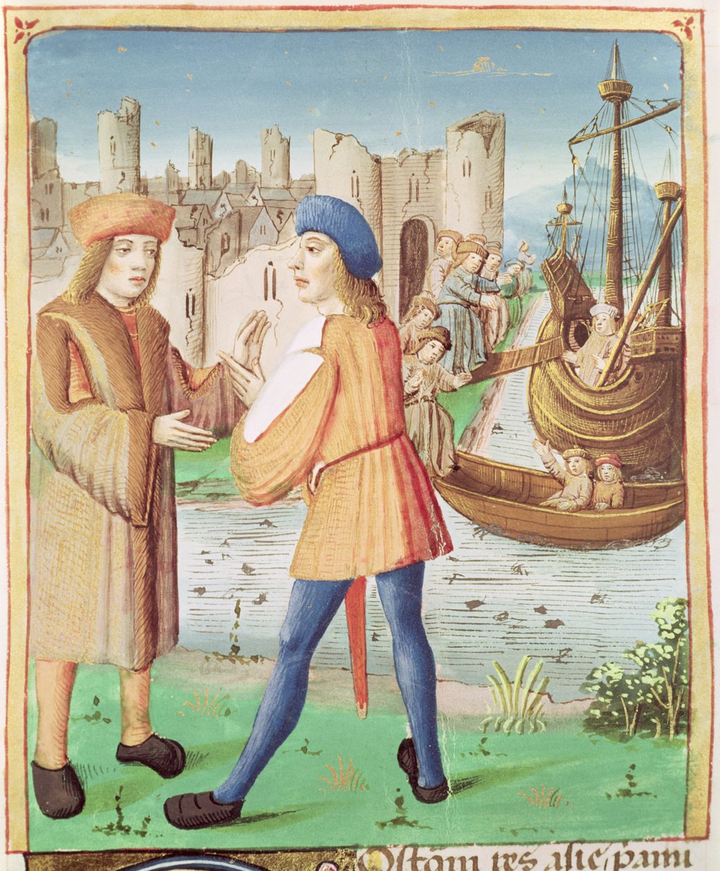Ms 493 fol.87 Die Abreise des Aeneas, aus der Aeneis von Virgil mit einem Kommentar von Servius, 1469 von French School