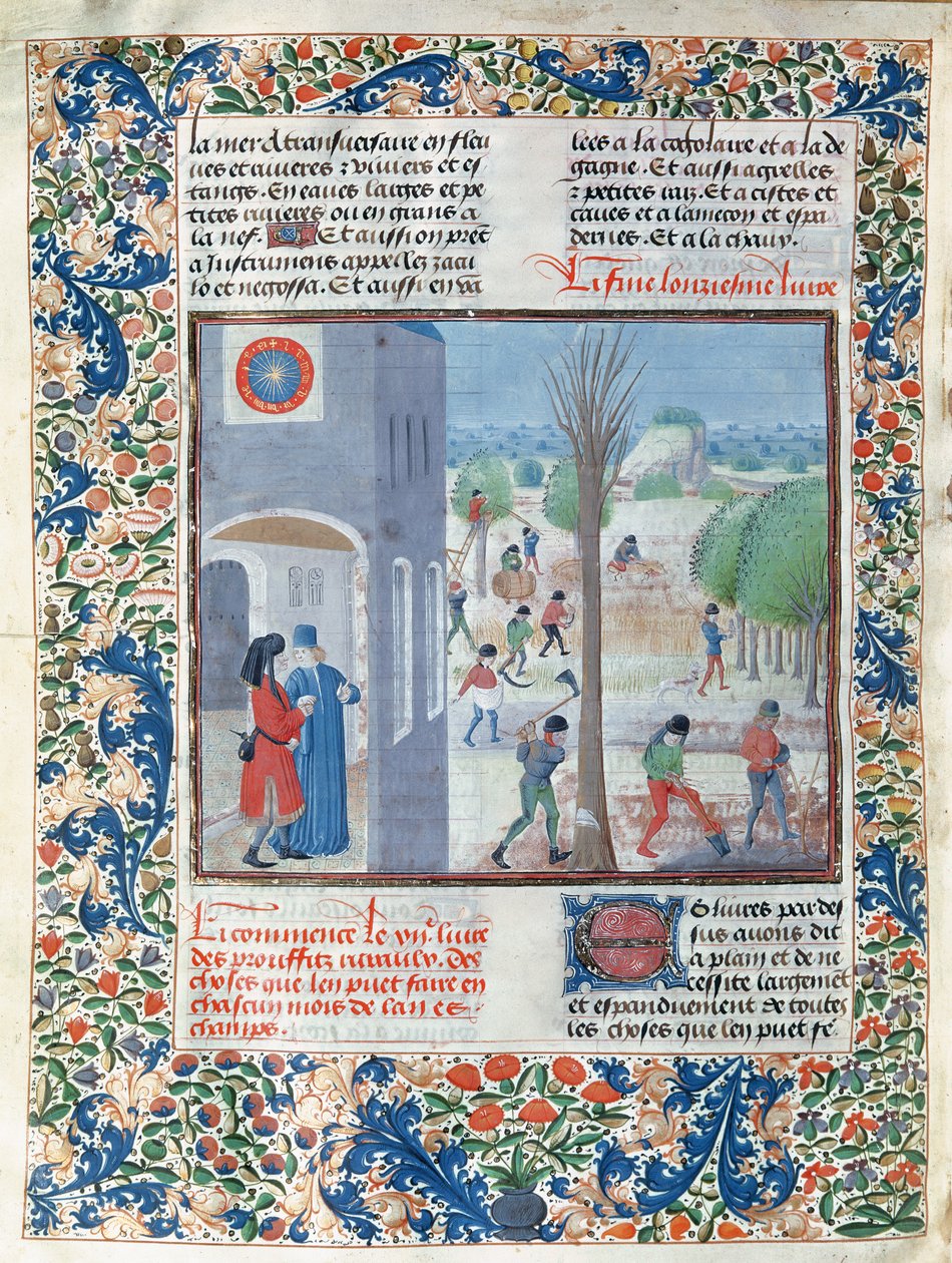 Ms 5064 f.299v Tätigkeiten für jeden Monat des Jahres, Illustration aus Le Livre des Prouffitz Champestres von Pietro de Crescenzi (1230-1320/21) von French School