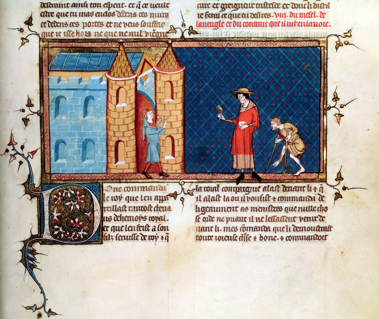 Ms 5080 fol.373r Zwei Aussätzige betteln, aus Le Miroir Historial, von Vincent de Beauvais von French School
