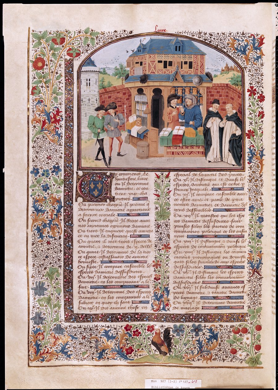 Ms 927 Fol.127v Die drei Arten der Freundschaft, aus Ethik, Politik und Ökonomie von Aristoteles (384-322 v. Chr.) von French School