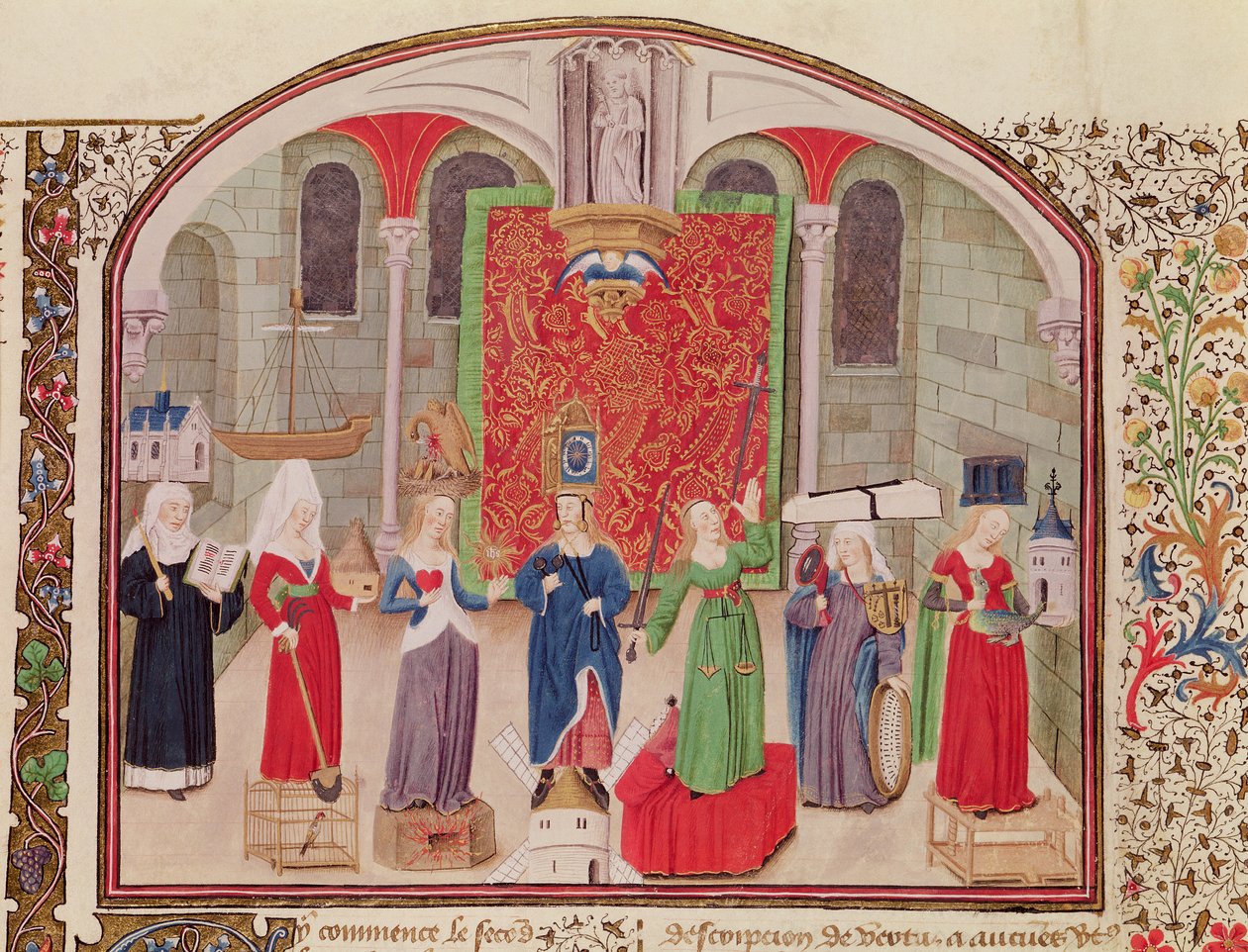 Ms 927 Fol.17v Theologische und Kardinaltugenden, aus Ethik, Politik und Ökonomie von Aristoteles (384-322 v. Chr.) von French School