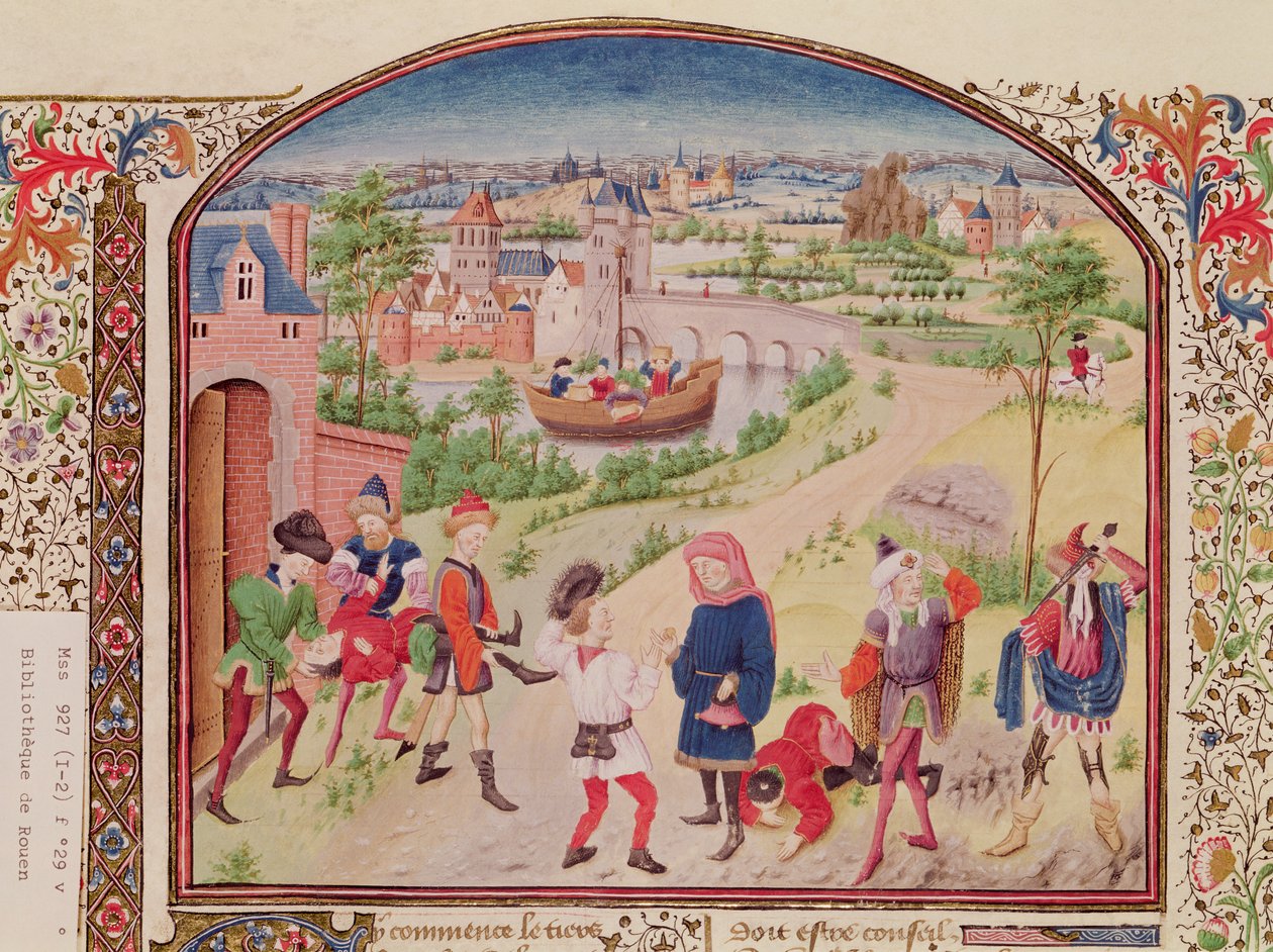 Ms 927 Fol.29v Mut und Feigheit, aus Ethik, Politik und Ökonomie von Aristoteles (384-322 v. Chr.) von French School