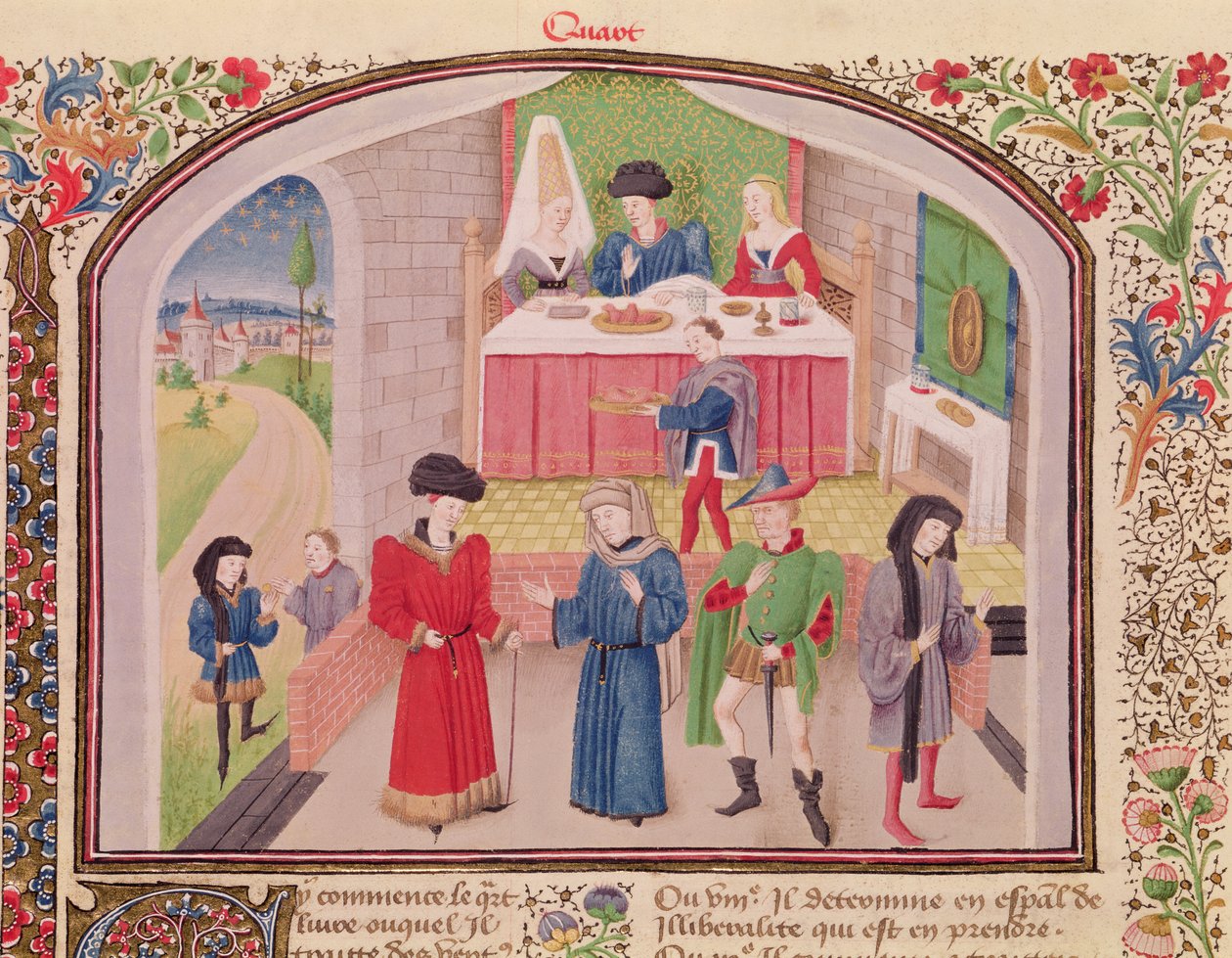Ms 927 Fol.52v Verschwendung, Freigebigkeit und Gier, aus Ethik, Politik und Ökonomie von Aristoteles (384-322 v. Chr.) von French School