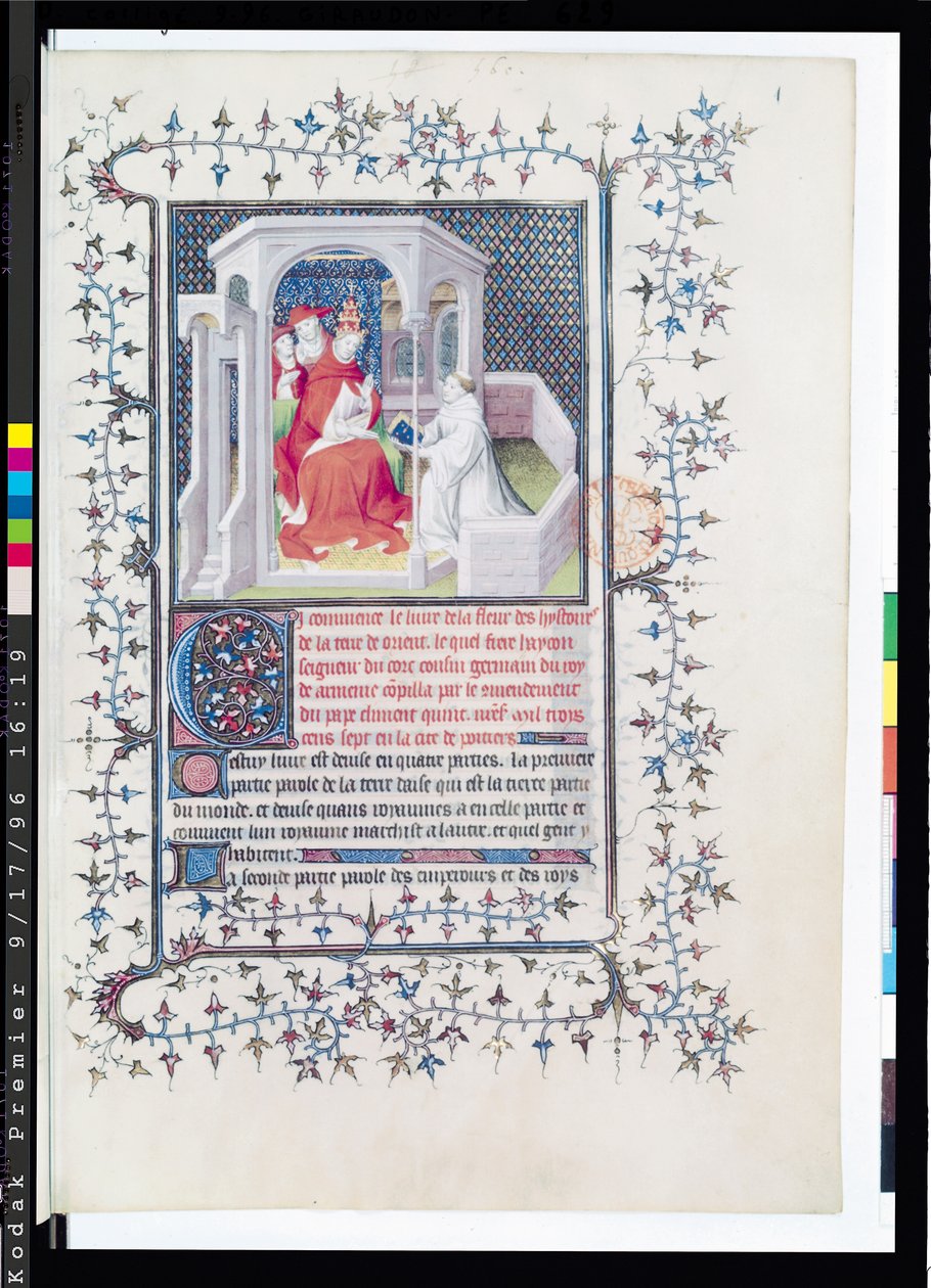 Hayton überreicht sein Werk Papst Clemens V. (ca. 1260-1320) aus der Fleur des histoires de la terre d