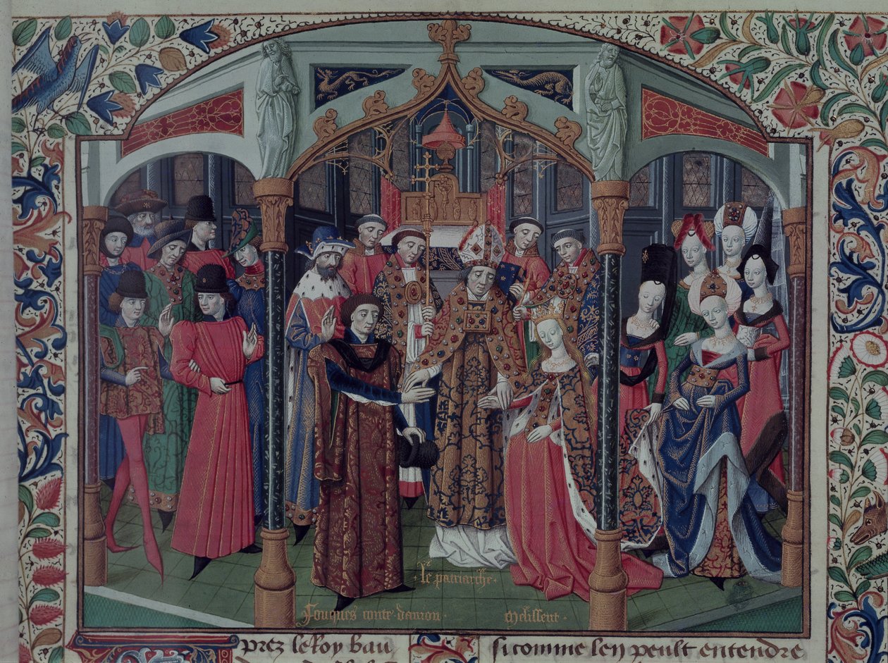 Königin Melisande von Jerusalem (1109-60) heiratet Fulk V. von Anjou (1092-1143), aus der Histoire de la conquete von Jerusalem von Wilhelm von Tyrus (ca. 1130-85) ca. 1470 von French School