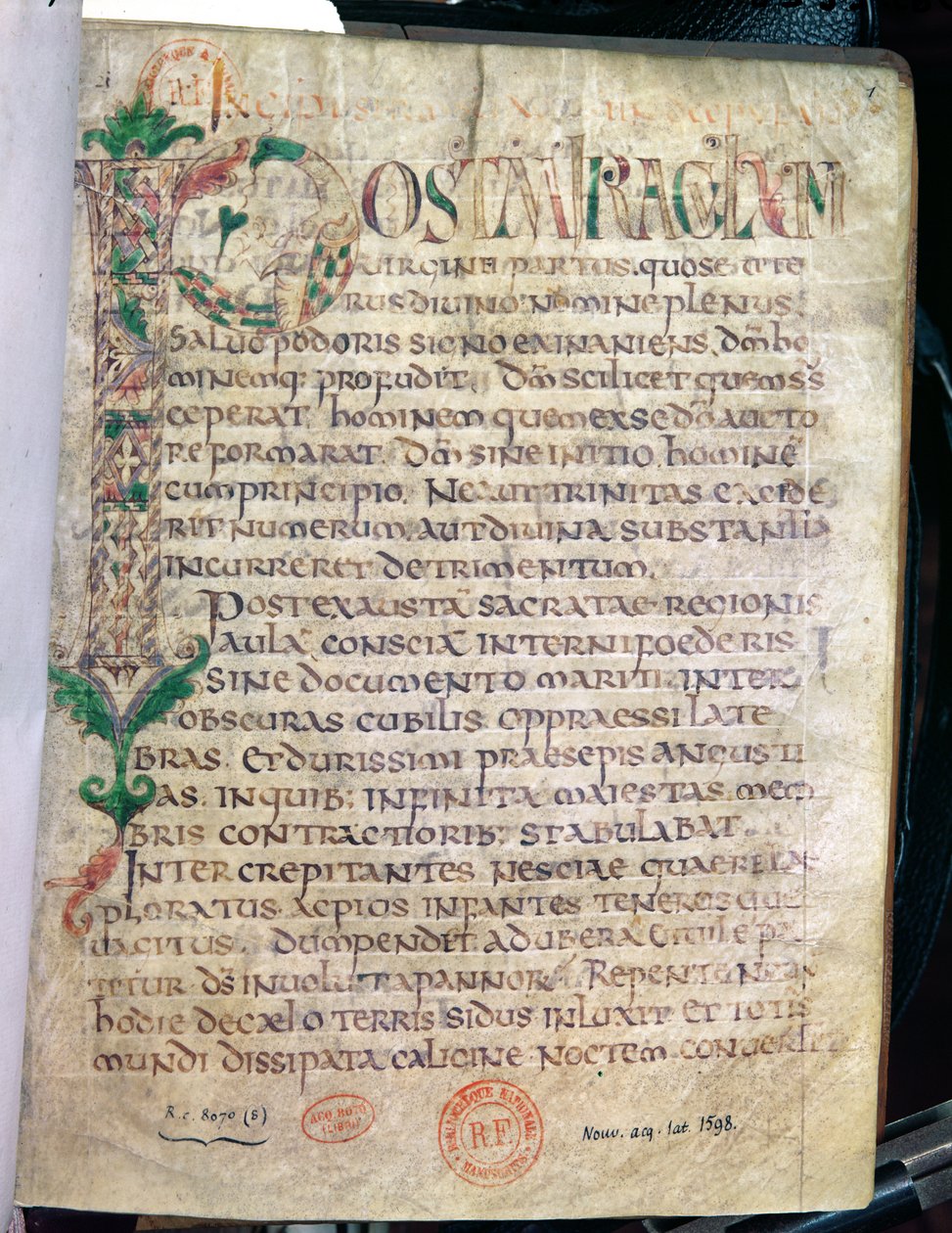 Zoomorphe historiierte Initiale P, aus einem Werk von Saint Augustine (354-430) von French School