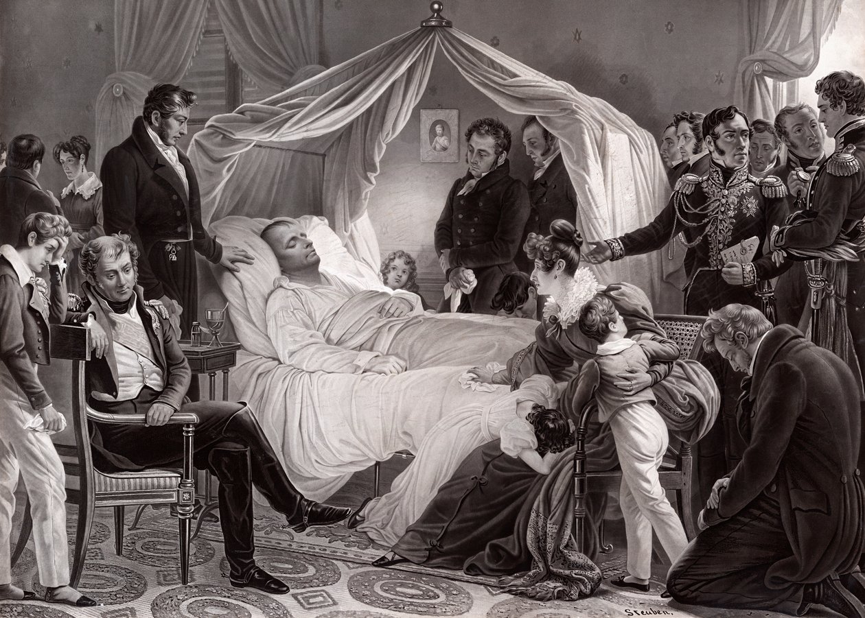 Napoleon I. auf seinem Sterbebett auf St. Helena, 5. Mai 1821, nach einem Gemälde von Charles de Steuben von French School