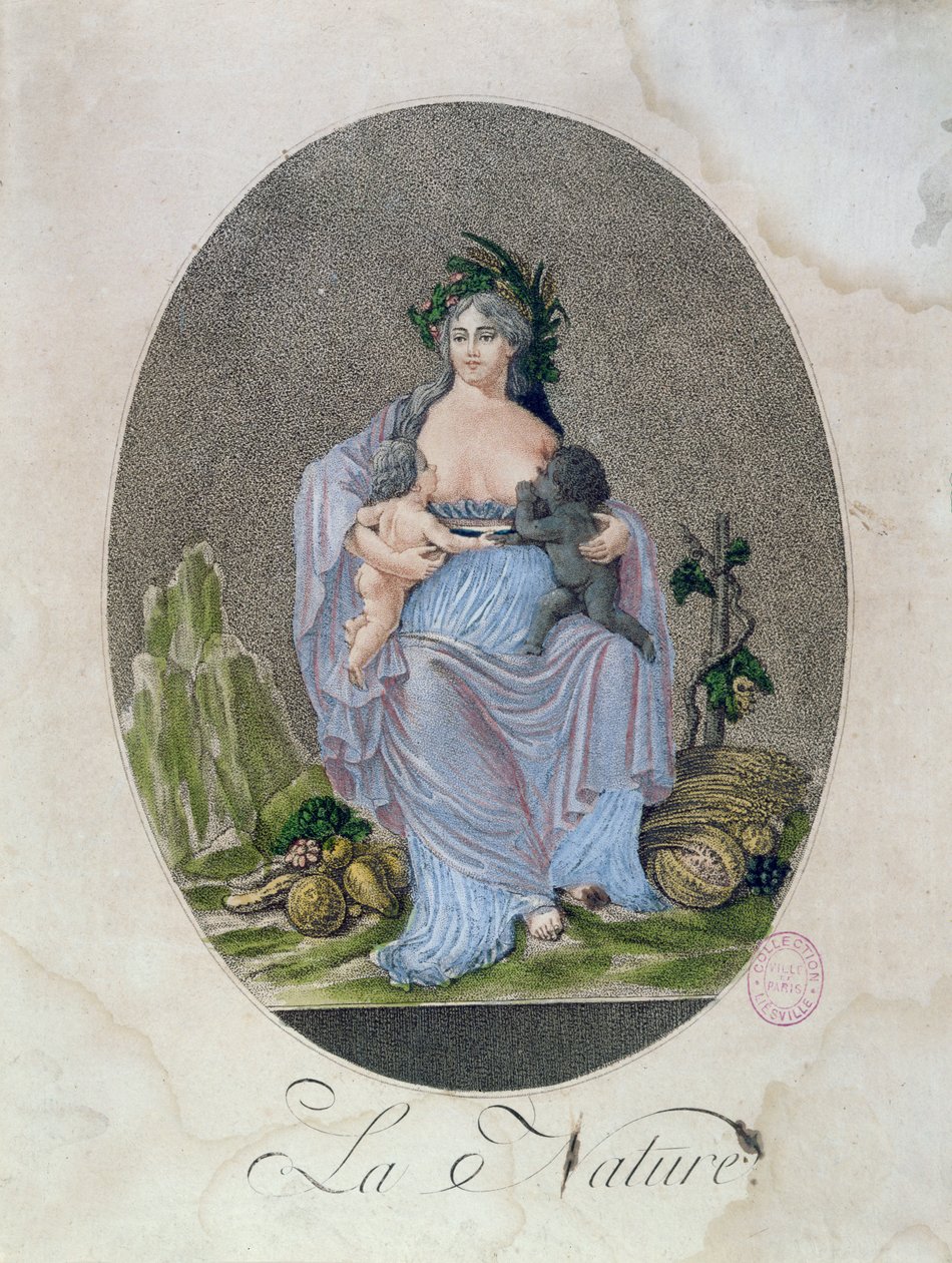 Natur stillt ein schwarzes und ein weißes Baby, ca. 1792 von French School