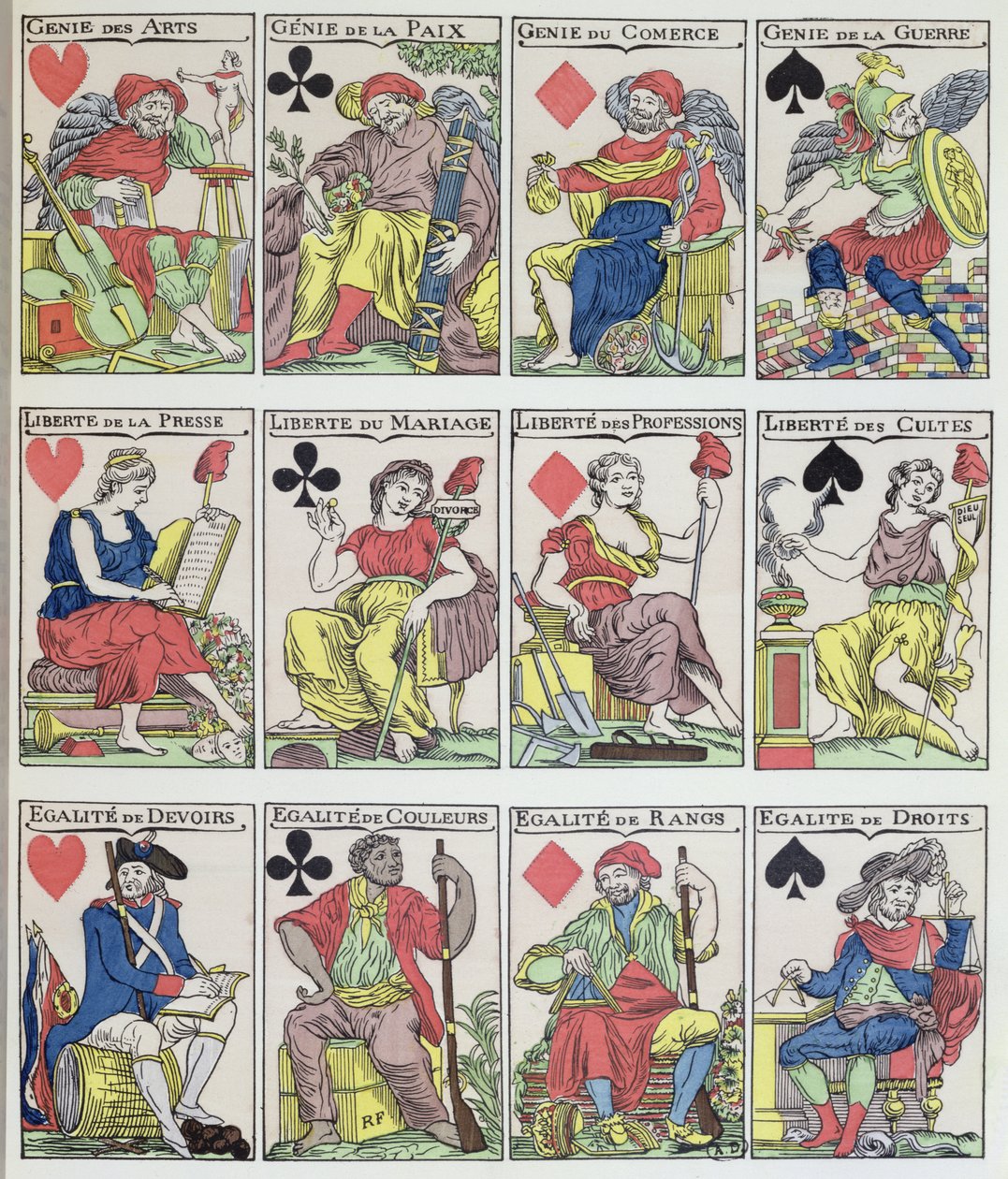 Neue Spielkartendesigns aus der Zeit der Französischen Revolution, 1793 von French School