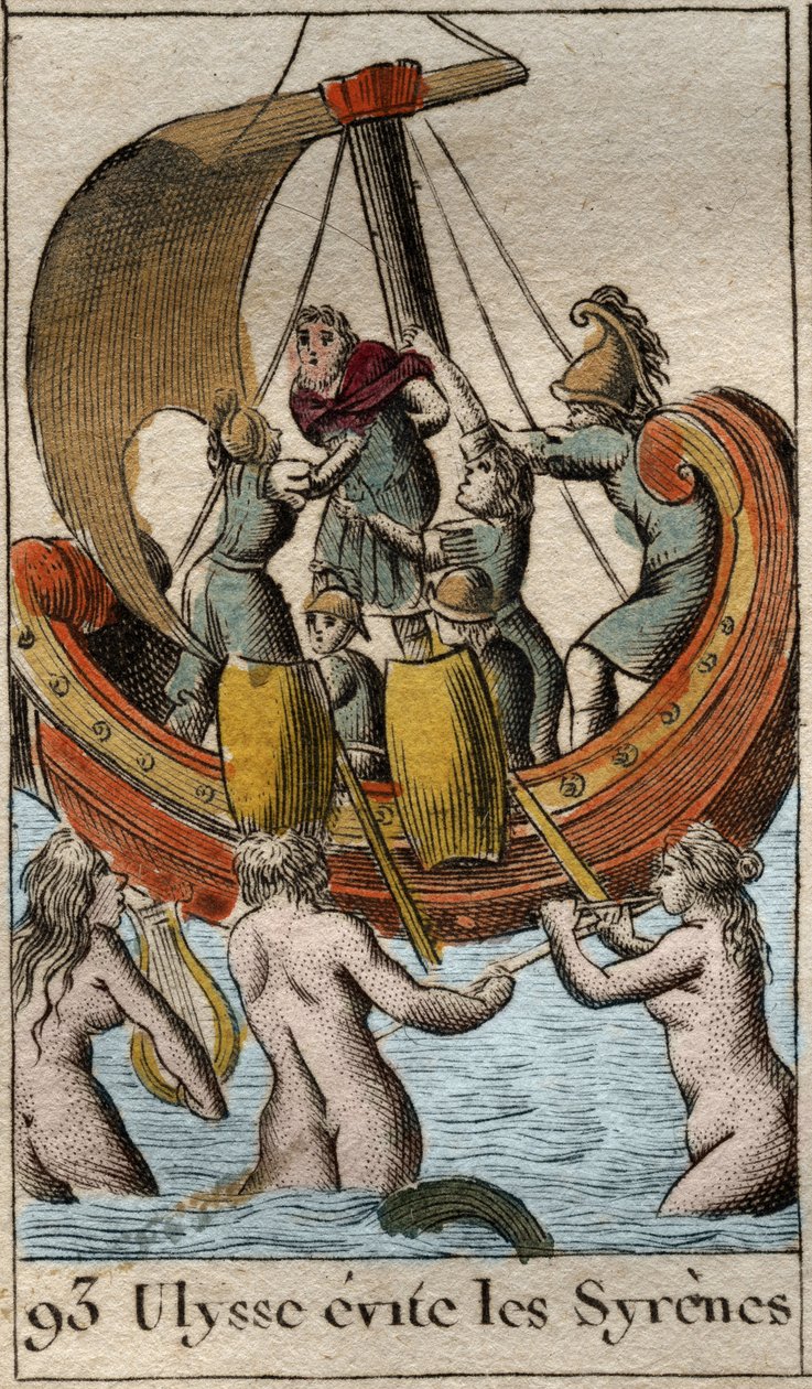 Odyssee von Homer: Odysseus entgeht der Falle des Gesangs der Sirenen. Aus „Mythologie der Jugend“ von Pierre Blanchard 1803. von French School