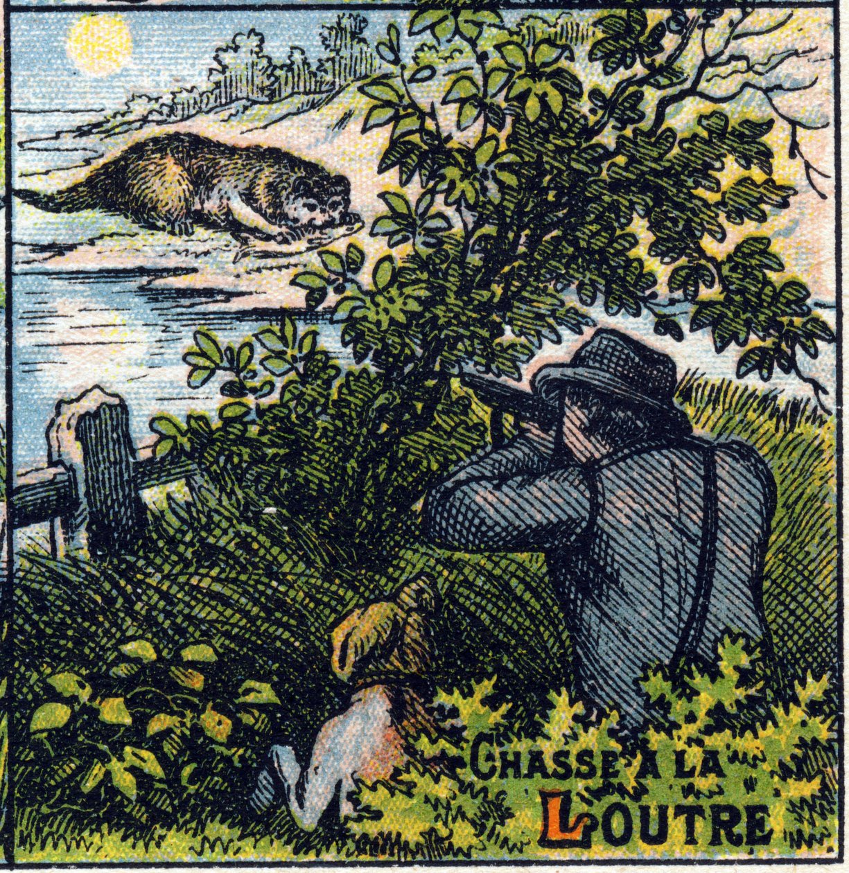 Otterjagdszene. Syllabar-Alphabet der Jagden, Bild von Epinal von French School