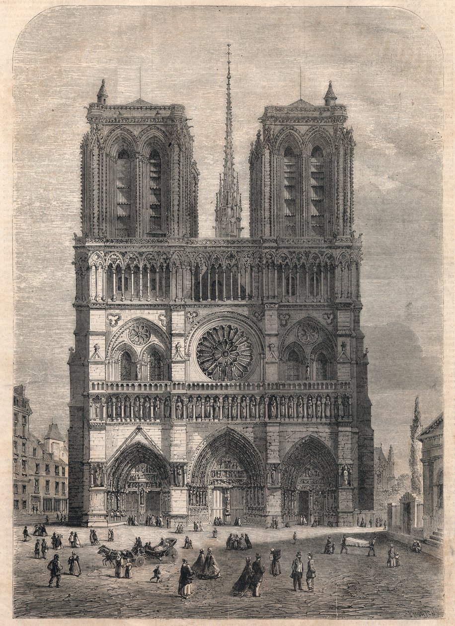 Paris: Notre Dame. Plan nach Eugene Viollet le Duc, der die Kathedrale im mittleren 19. Jahrhundert restaurierte. von French School