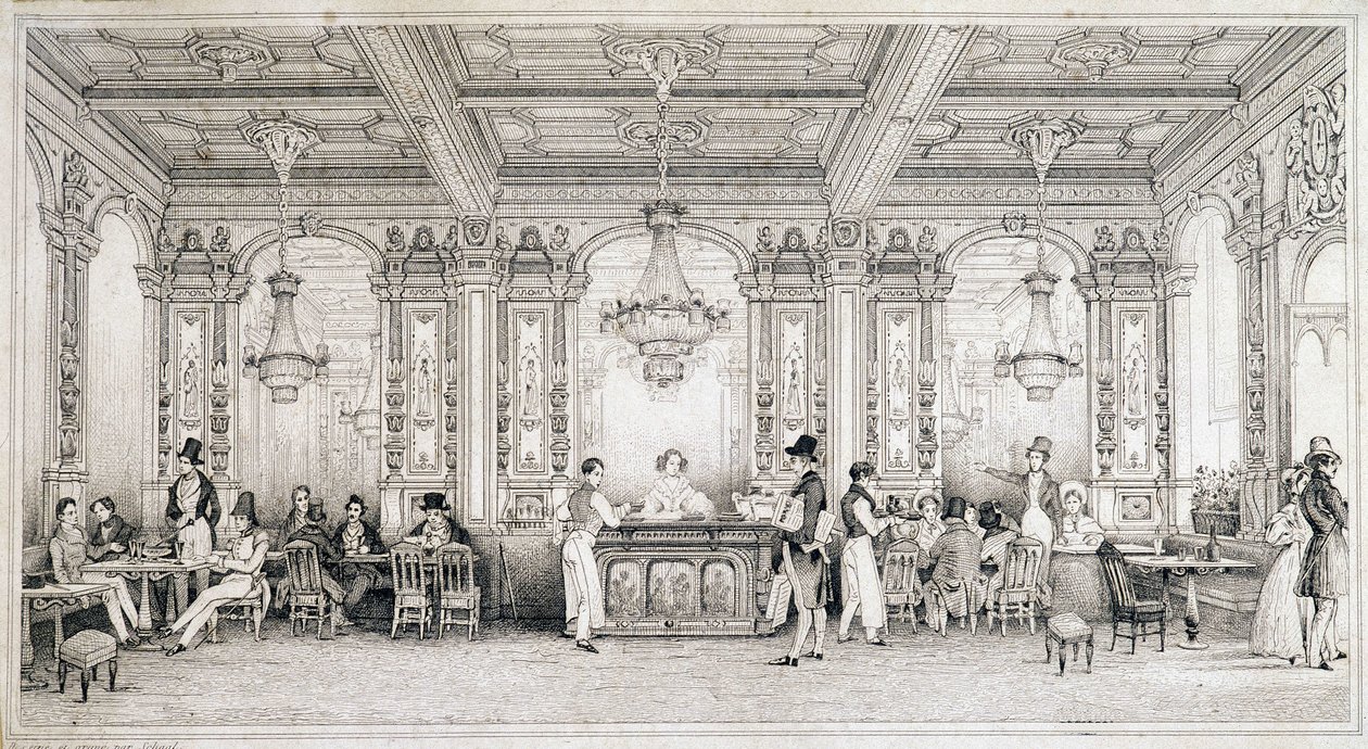 Pariser Café zu Beginn des 19. Jahrhunderts von French School