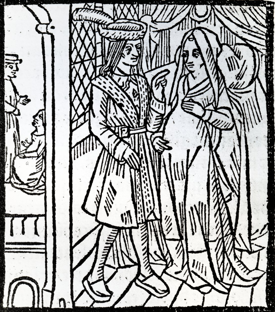 Pathelin und Guillemette, aus Die Farce von Meister Pierre Pathelin, ca. 1465 von French School