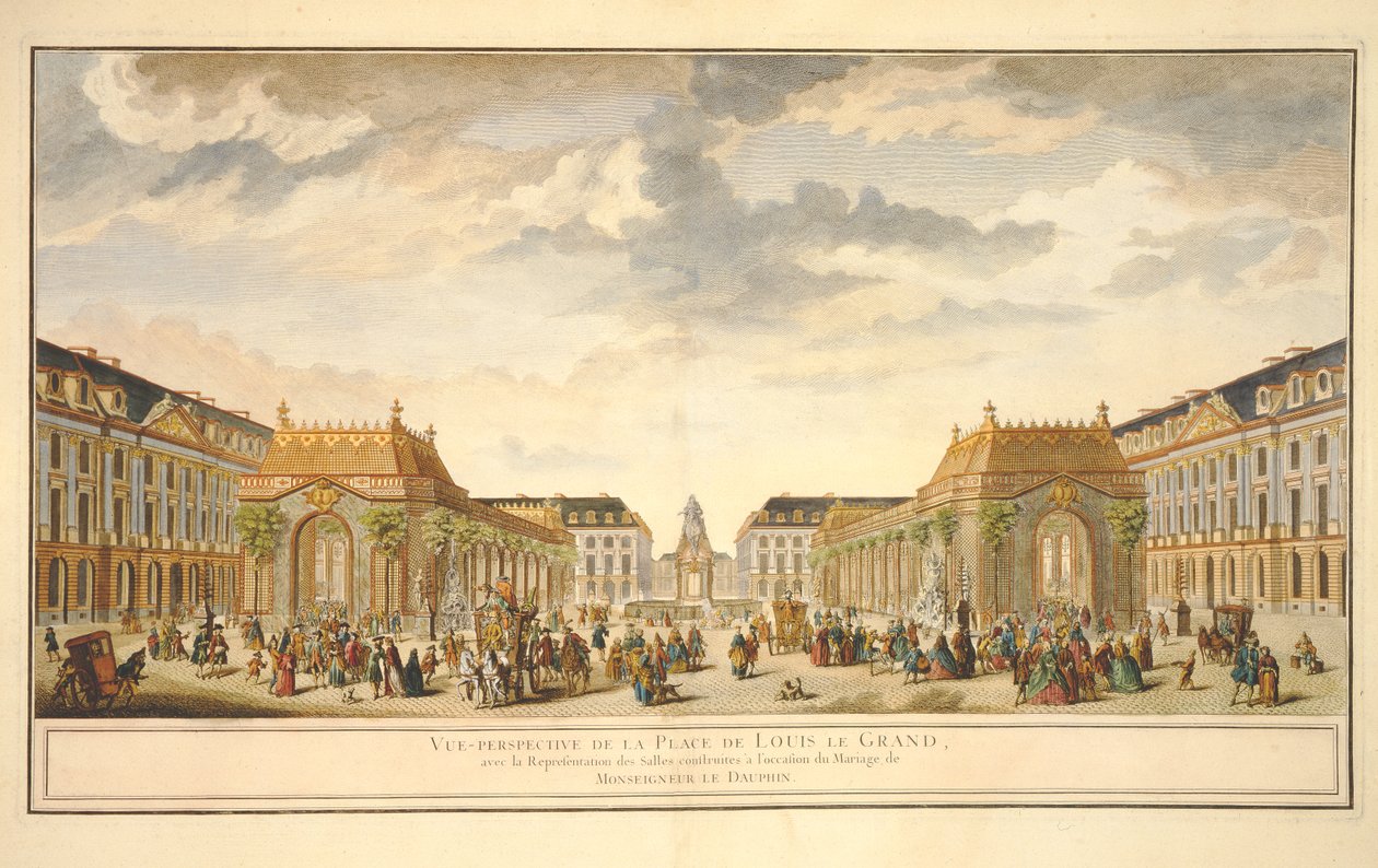 Perspektivische Ansicht des Place de Louis le Grand mit den anlässlich der Hochzeit von Monseigneur le Dauphin konstruierten Räumen von French School