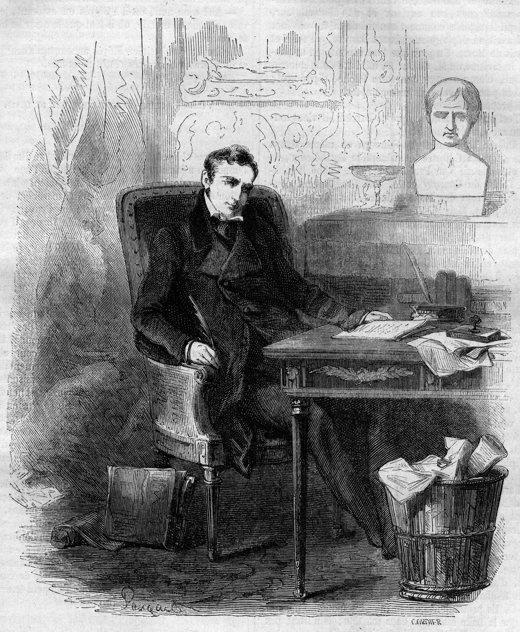 Philippe Paul de Ségur (1780-1873), französischer Diplomat und Historiker, schreibt die russische Kampagne. Gravur von 1856. von French School