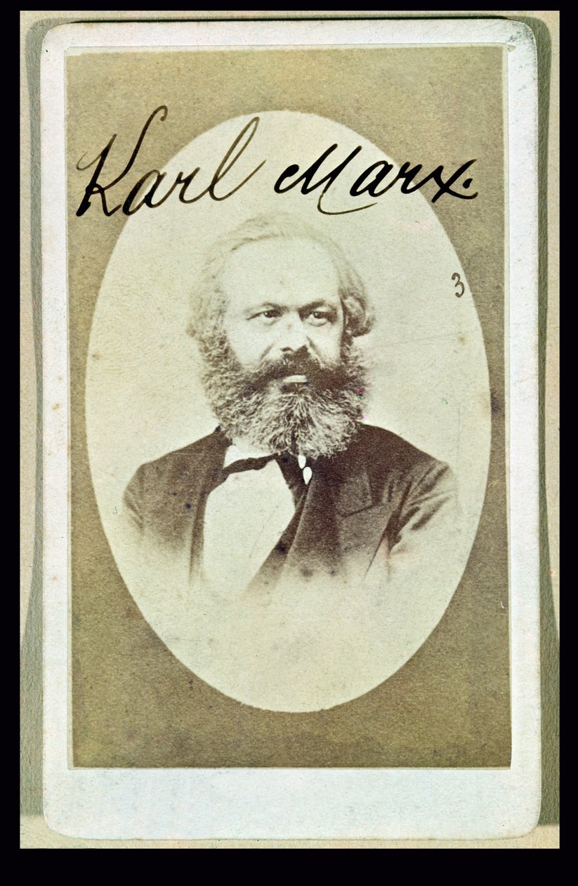 Fotografische Visitenkarte von Karl Marx (1818-93) mit seiner Unterschrift von French School