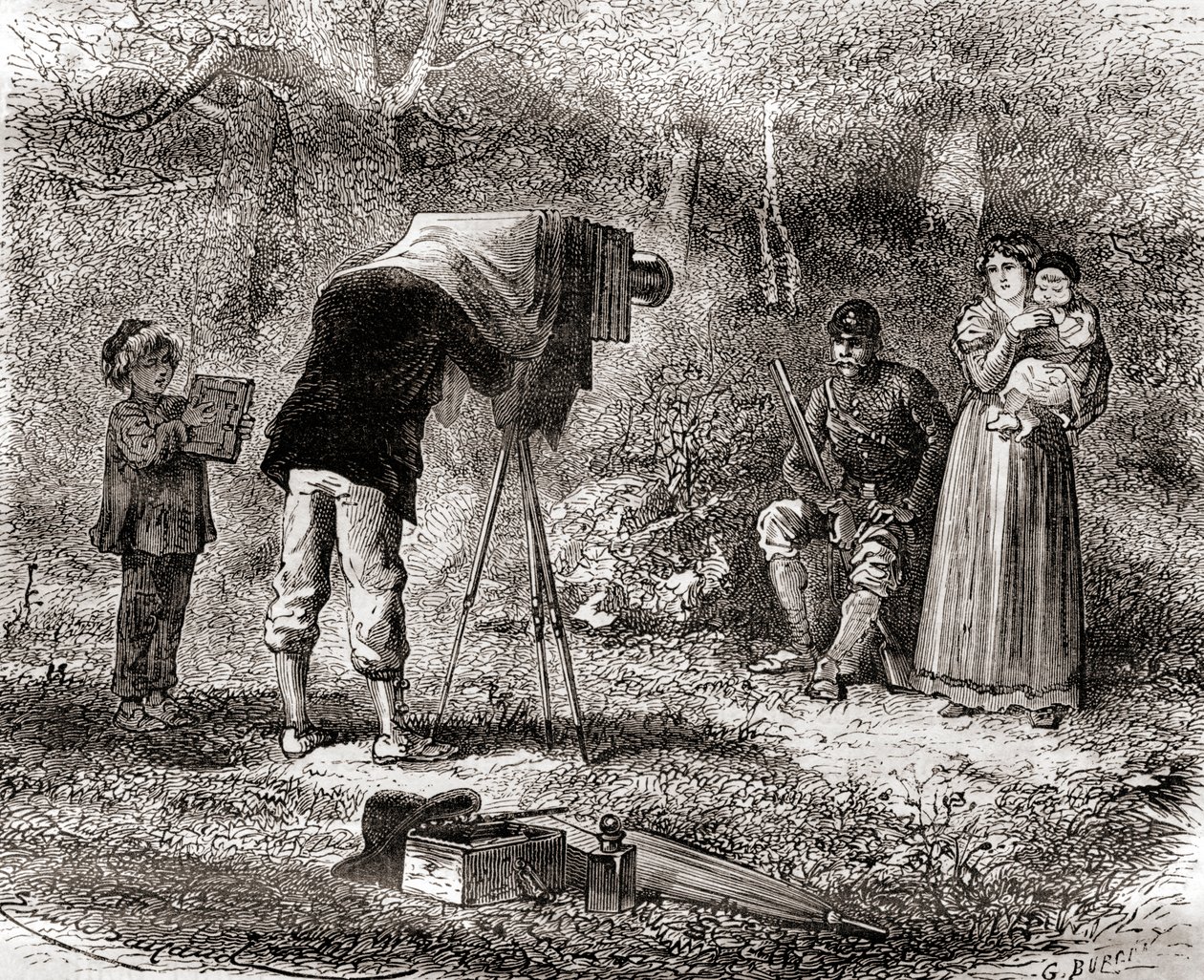 Fotografie im 19. Jahrhundert, aus Les Merveilles de la Science, veröffentlicht um 1870 (Gravur) von French School