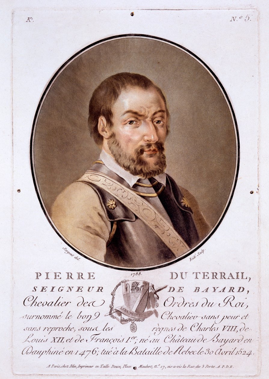 Pierre du Terrail, Seigneur de Bayard, aus Portraits des grands hommes, femmes illustres, et sujets memorables de France, veröffentlicht 1787-92 von French School