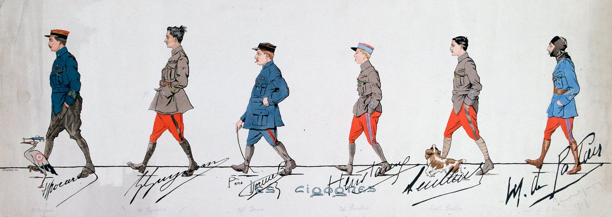 Piloten des Geschwaders „Die Störche“ während des Ersten Weltkriegs. Paris. Museum der Zwei Weltkriege von French School