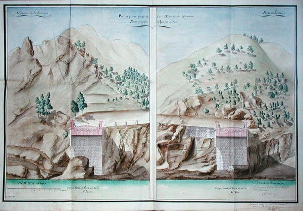 Plan für den Bau einer Steinbrücke über den Liamone-Fluss in Korsika von French School