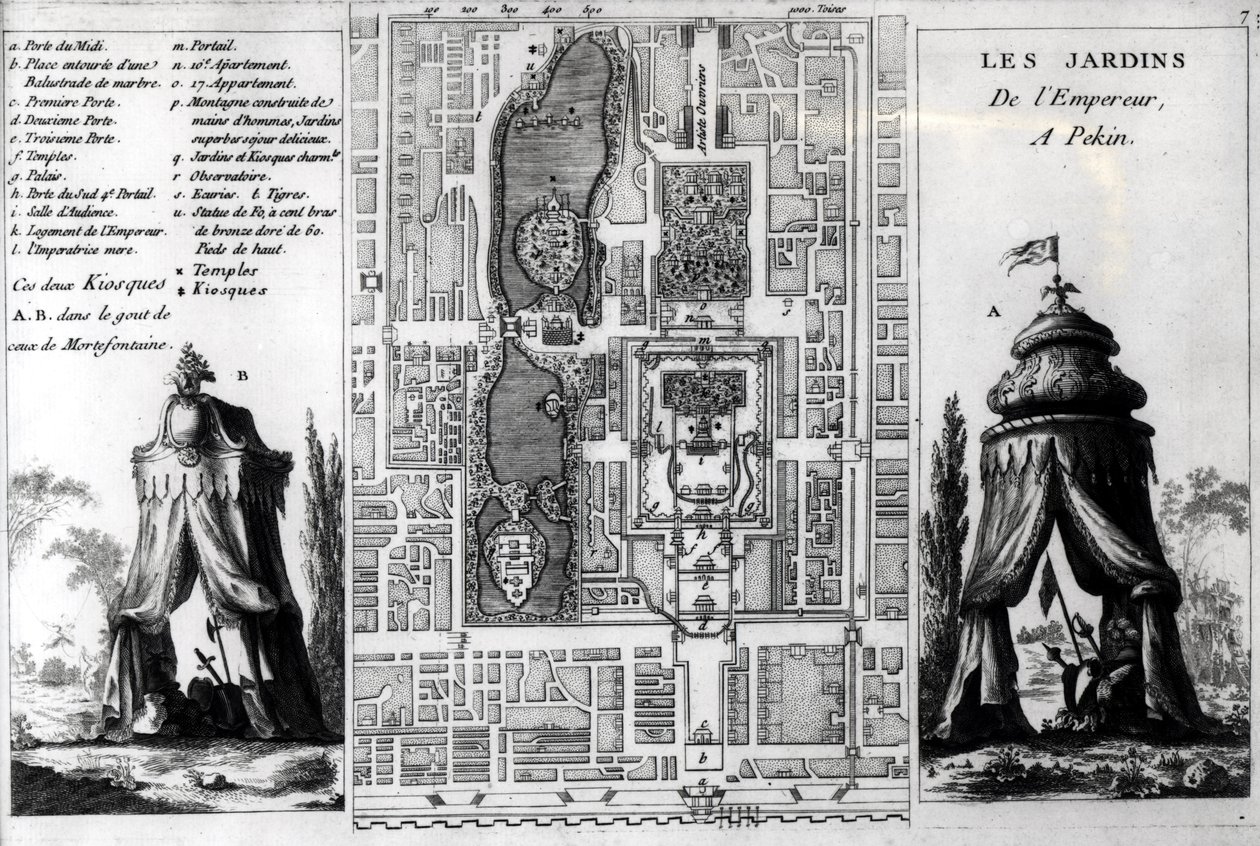 Plan der Gärten des Kaisers von Peking, aus Jardins Anglo-Chinois à la Mode, von George Louis le Rouge, veröffentlicht ca. 1776-78 von French School