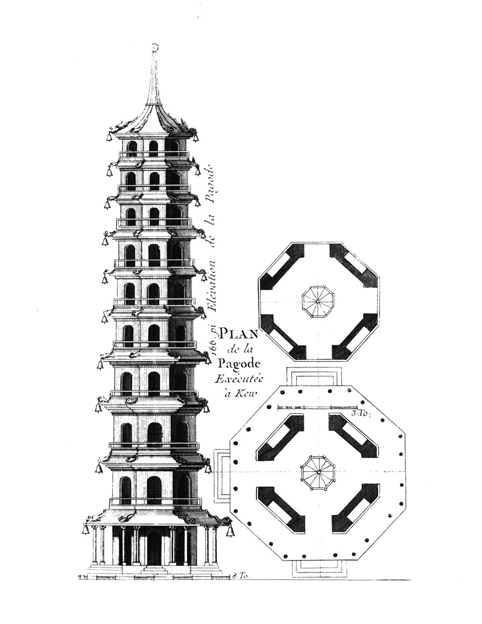 Plan der Pagode in Kew, aus Jardins Anglo-Chinois à la Mode, von George Louis le Rouge, veröffentlicht um 1776-88 von French School