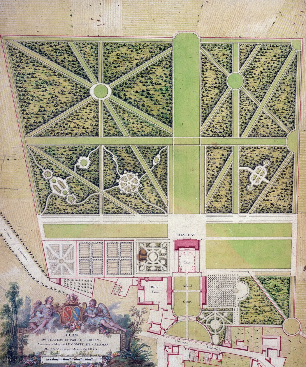 Plan des Schlosses und Parks in Roissy, im Besitz des Comte de Caraman von French School
