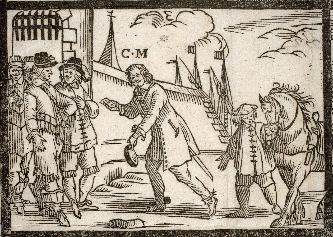 Politische Pamphlete Mazarinade: Mazarin befreit die Prinzen in Le Havre, Holzschnitt von French School