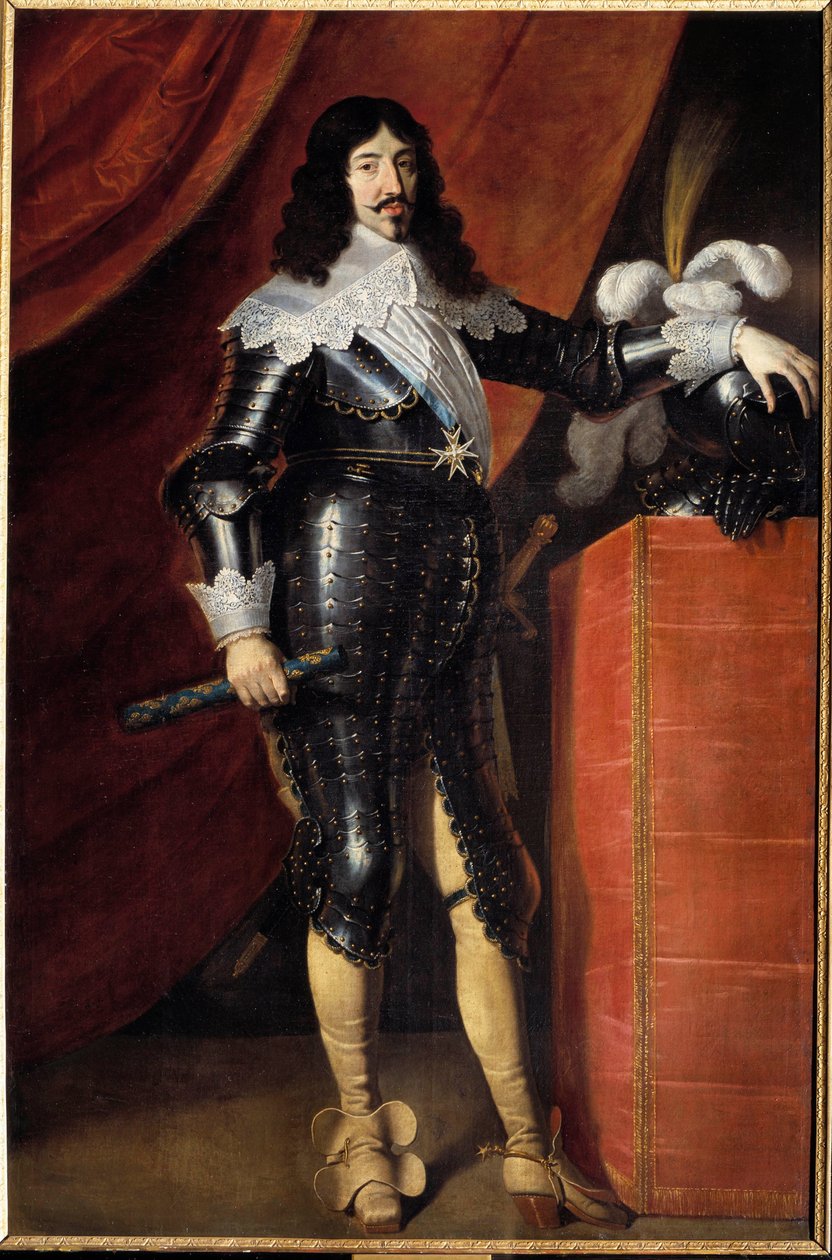 Ganzkörperporträt von Ludwig XIII. (1601-1643) in Rüstung. Gemälde der französischen Schule des 17. Jahrhunderts. Musée du Château de Chambord von French School