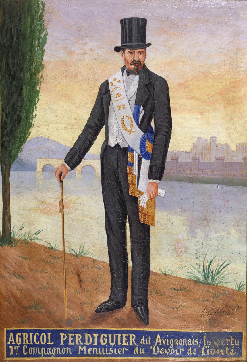 Porträt von Agricol Perdiguier, bekannt als Avignonais, stehend am Ufer der Rhone in Avignon, ca. 1860-65 von French School