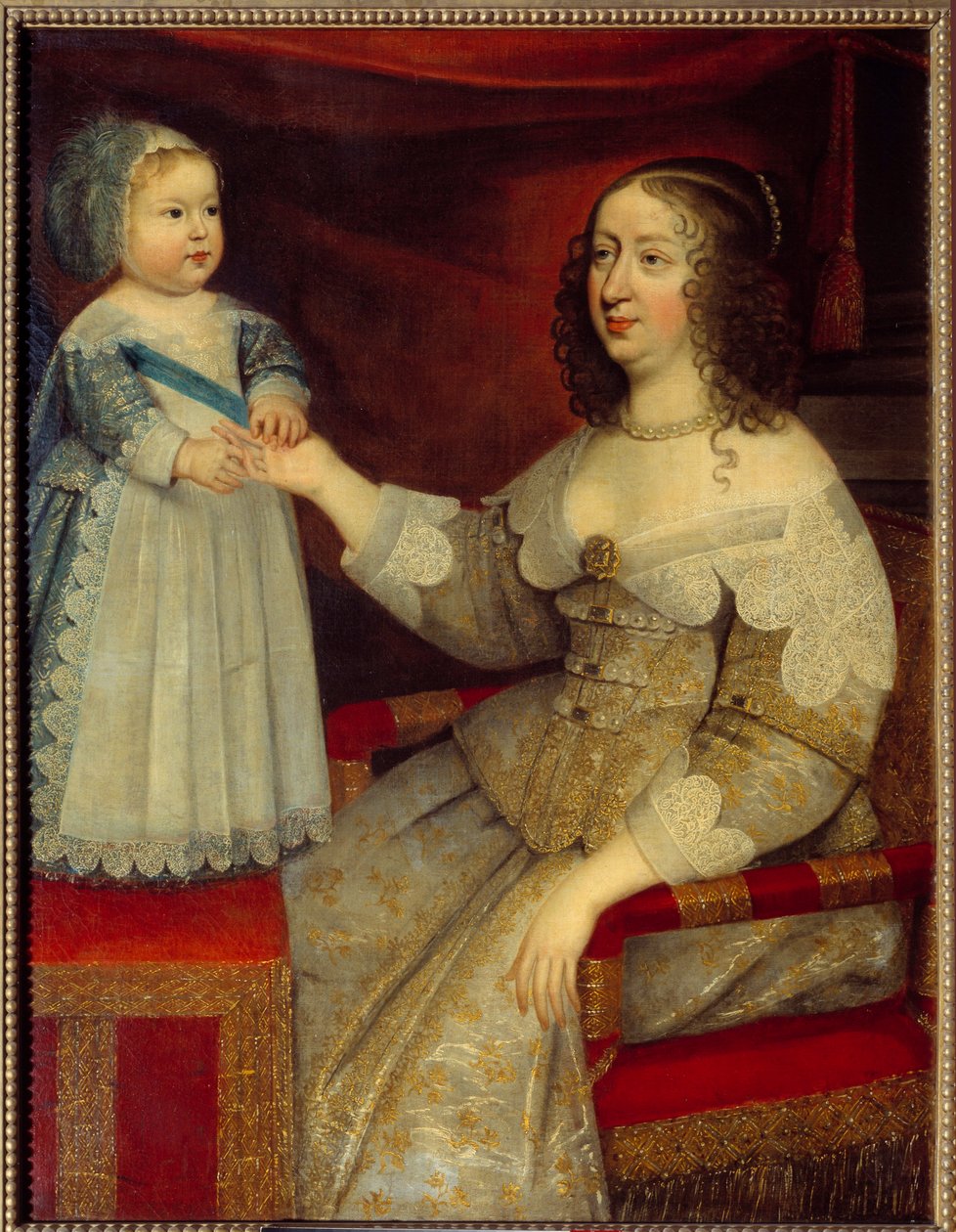 Porträt von Anna von Österreich, Königin von Frankreich (1601-1666) und dem Delfin Ludwig XIV. als Kind (1638-1715) von French School