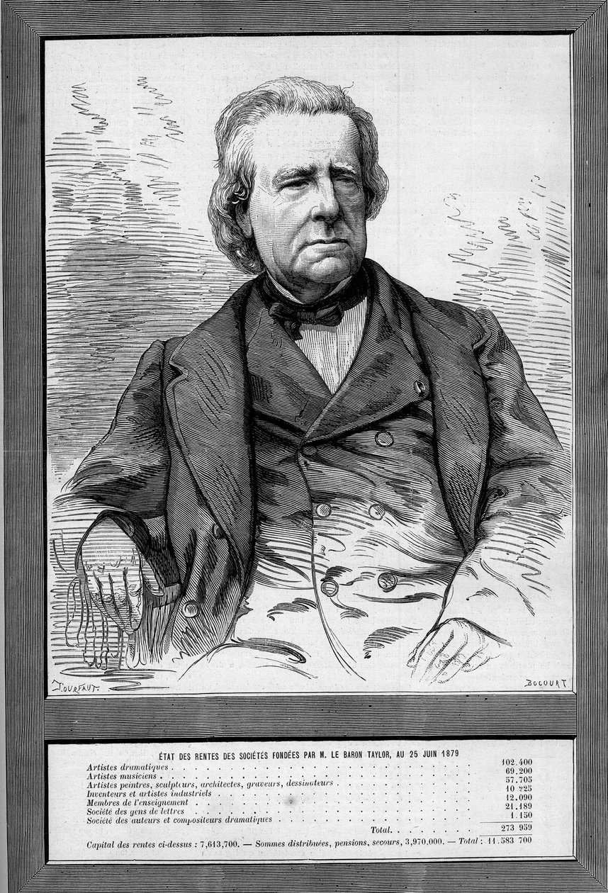 Porträt von Baron Taylor (Isidore Justin Séverin Taylor, genannt) (1789-1879), französischer Dramatiker und Philanthrop. Gravur in „Le Monde Illustré“ Nr. 1172 vom 13. September 1879 von French School