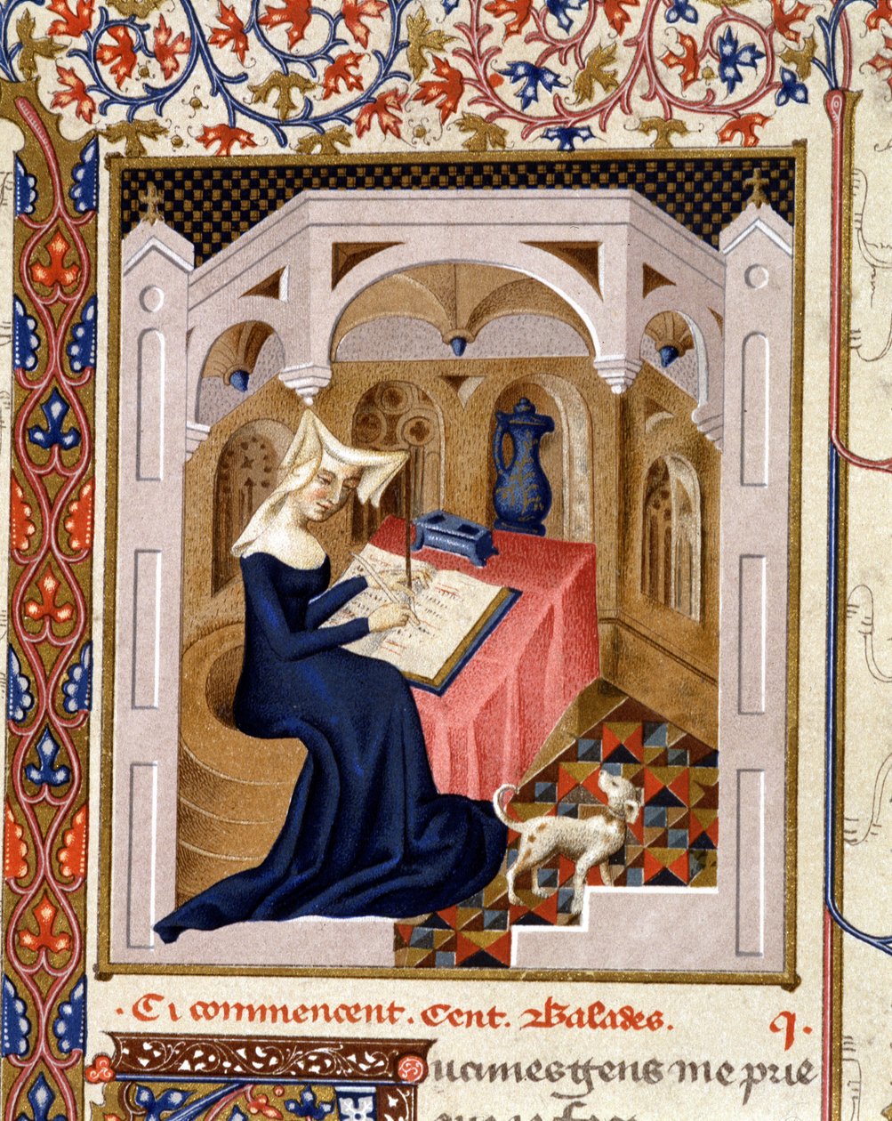 Porträt von Christine de Pisan beim Schreiben von French School